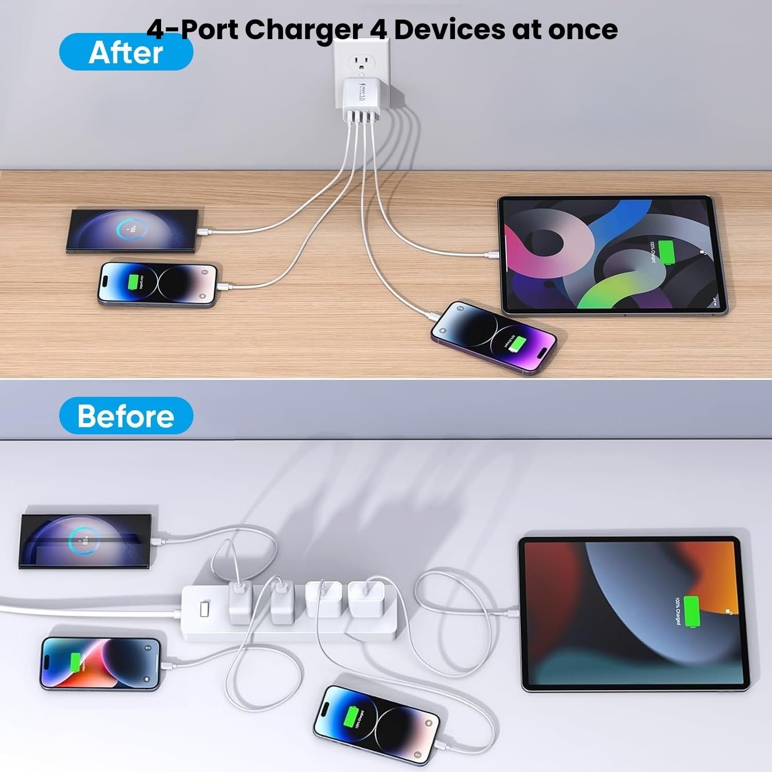40W 4口 USB-C PD快充充电块2包：留学生海外租房充电神器，一块搞定手机平板笔记本，熬夜赶due电量稳住学习旅行无忧