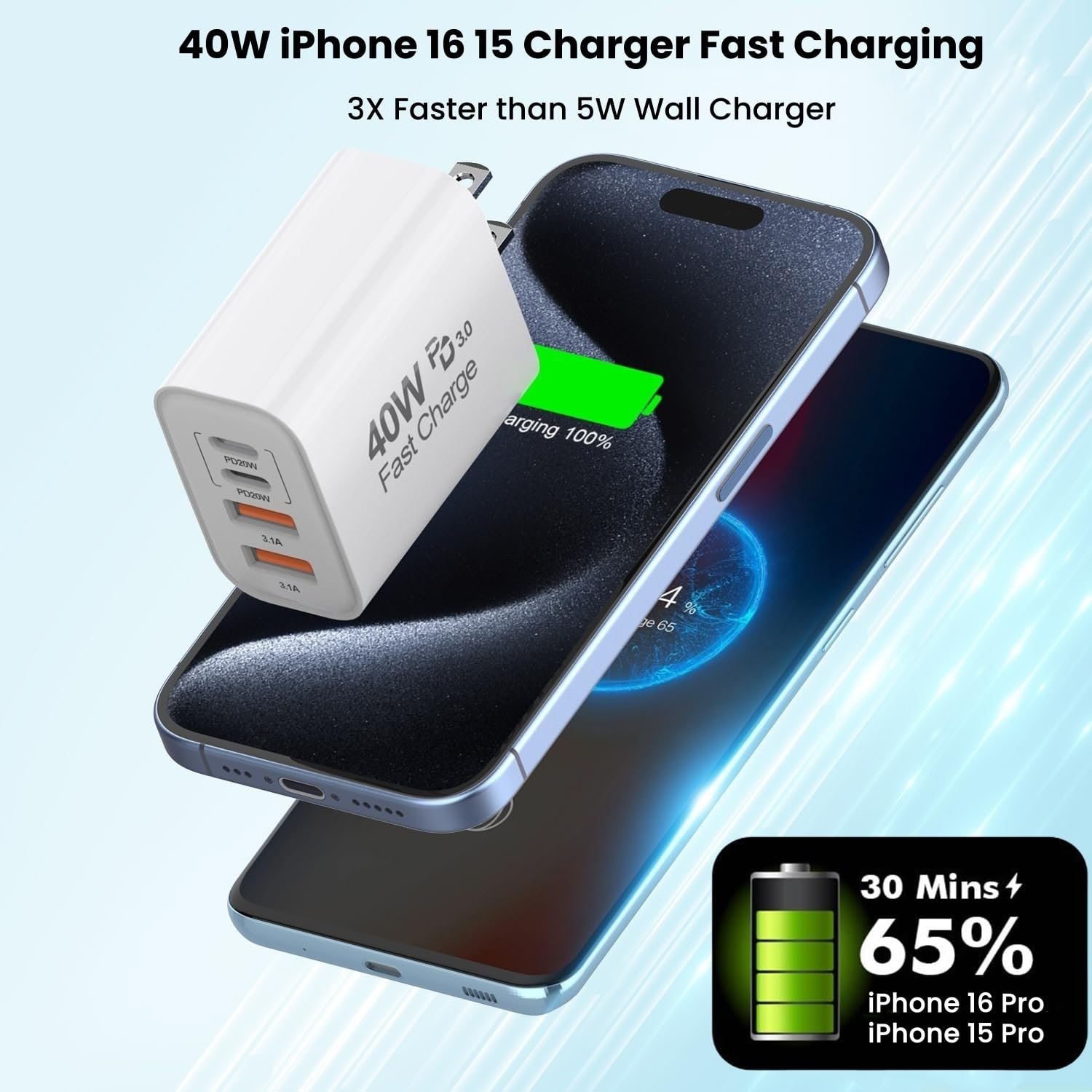 40W 4口 USB-C PD快充充电块2包：留学生海外租房充电神器，一块搞定手机平板笔记本，熬夜赶due电量稳住学习旅行无忧