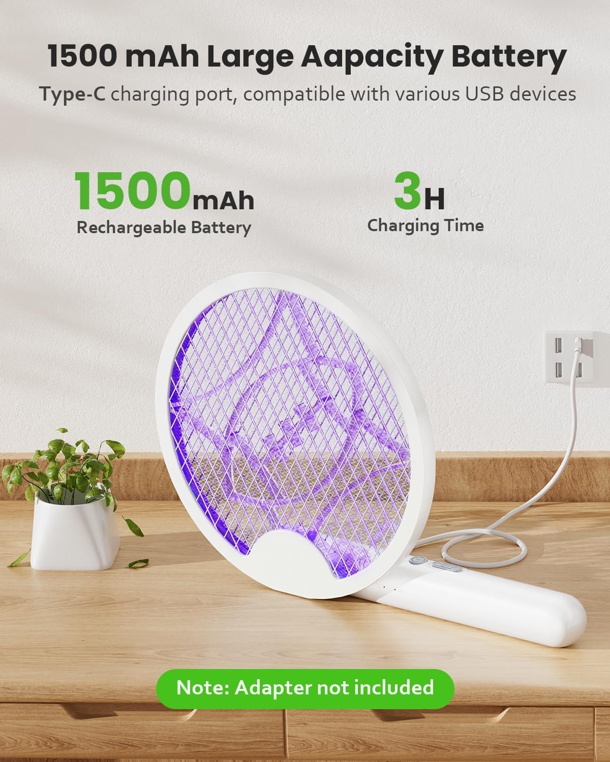 折叠电动蚊蝇拍 紫光捕蚊灯2合1 4000V 1500mAh Type-C充电 留学生海外宿舍夏夜一拍灭蚊守护(1件)