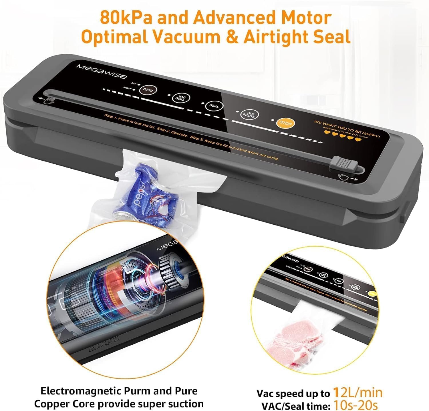 真空密封机 | 留学生宿舍周末超市囤菜一键封鲜 | 80kPa吸力干湿模式 | 含袋切割器紧凑外部真空系统