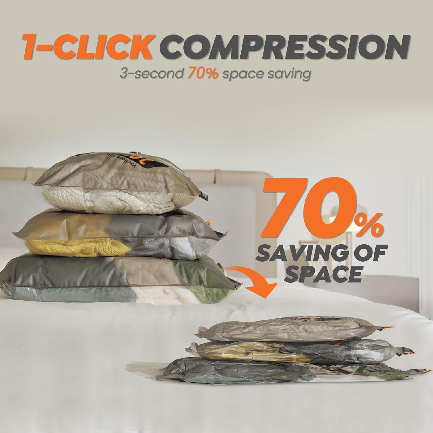 留学生宿舍行李瘦身套装：10件可充电无线真空压缩储物袋 - 海外旅行打包衣服毯子瞬间省空间