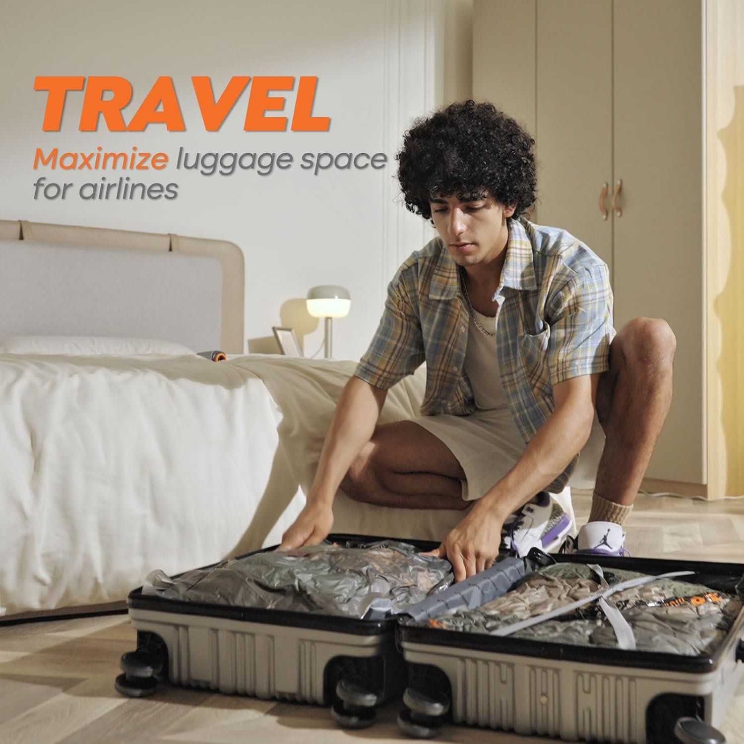 留学生宿舍行李瘦身套装：10件可充电无线真空压缩储物袋 - 海外旅行打包衣服毯子瞬间省空间