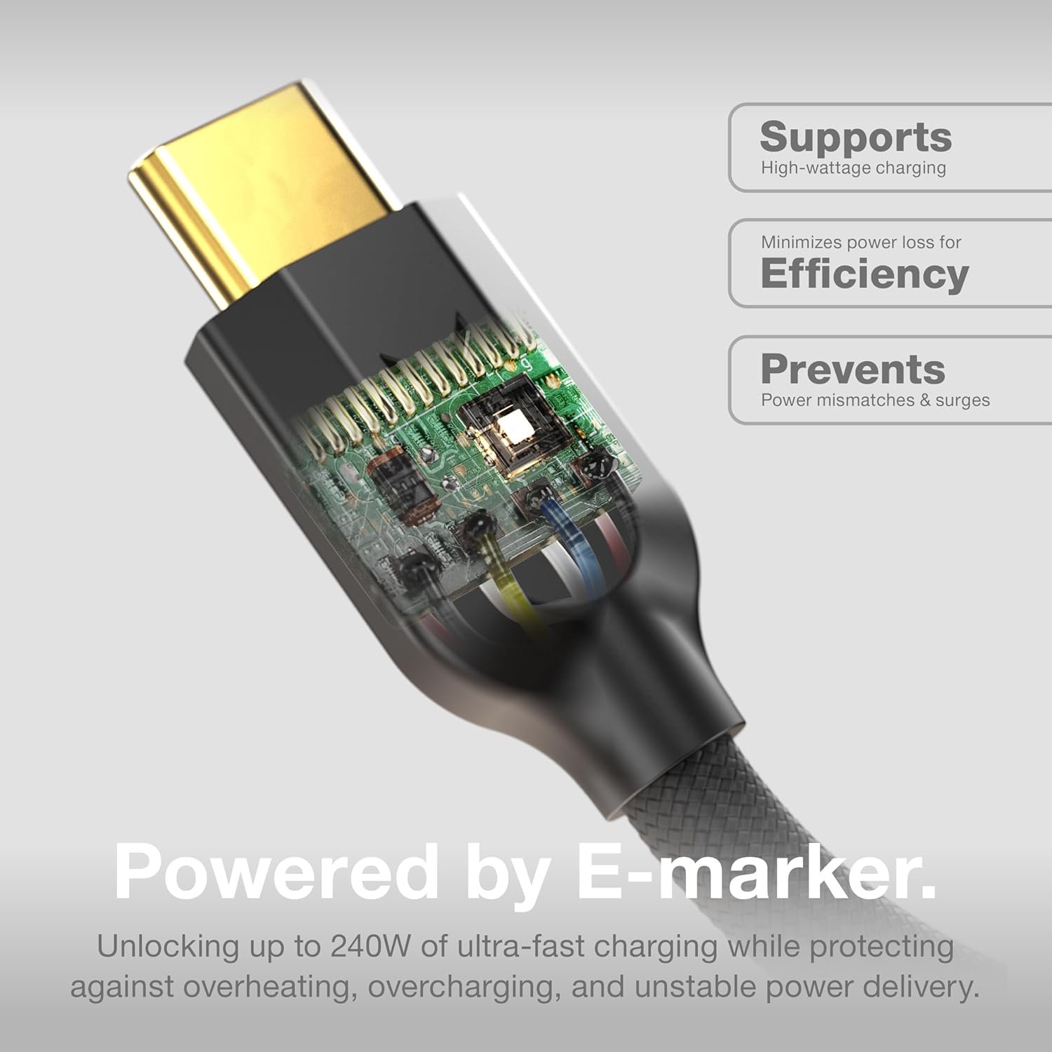 240W USB-C 转 USB-C 快充数据线 - 留学生宿舍秒充笔记本上网课，6英尺耐折尼龙硅胶线缆缓解断电焦虑