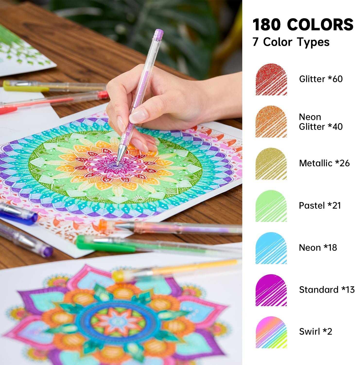 360支凝胶笔套装 180色笔+180替换芯 留学生宿舍深夜涂鸦解压 成人着色书绘画 doodling 艺术创作