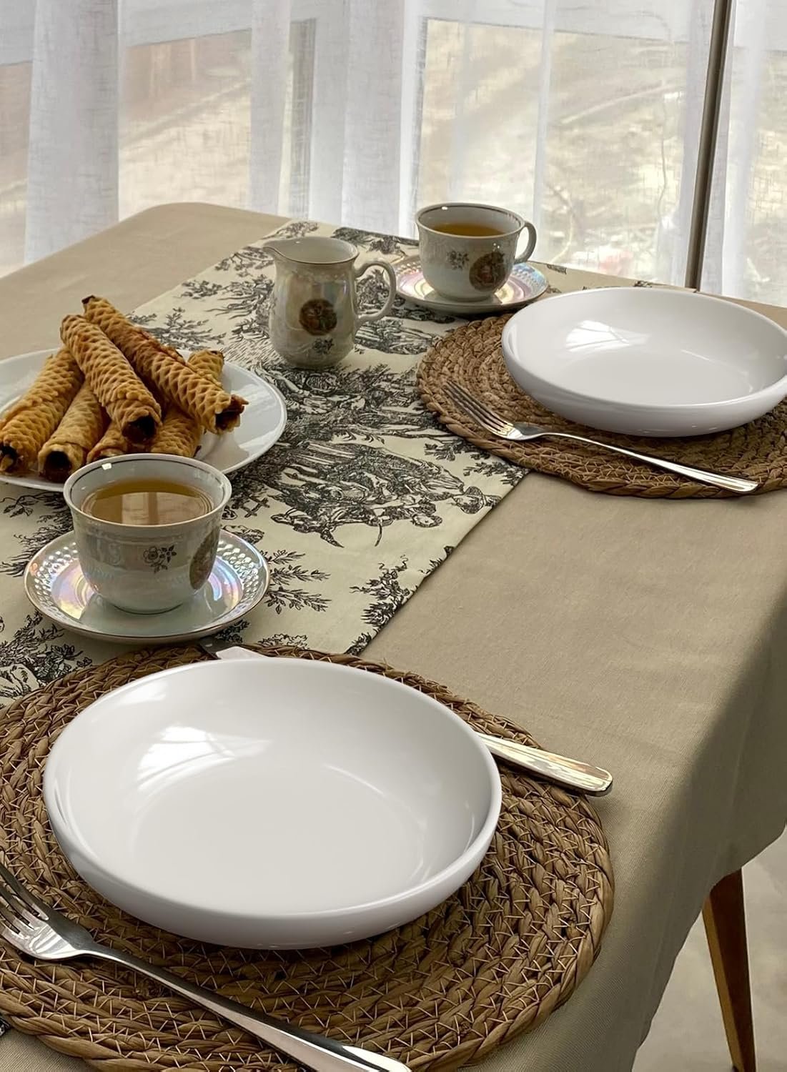 35oz意面碗6件套 8.5英寸宽浅沙拉汤碗 留学生公寓厨房一碗速热大餐 微波洗碗机安全白瓷餐具