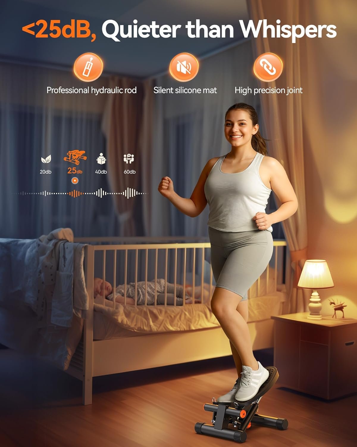 宿舍健身台阶踏步机 带阻力带迷你液压踏步器 300LBS承重 LCD显示屏 留学生公寓狭小空间模拟爬楼梯燃脂