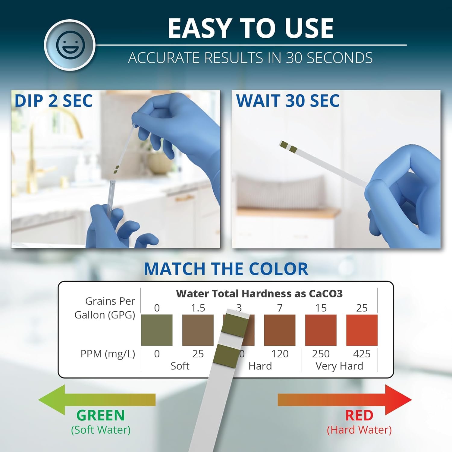 水硬度测试套装 50条 - 留学生海外公寓自来水速测 防皮肤干燥护洗碗机 – 钙镁硬度检测(0-425ppm) 饮用家用省心必备