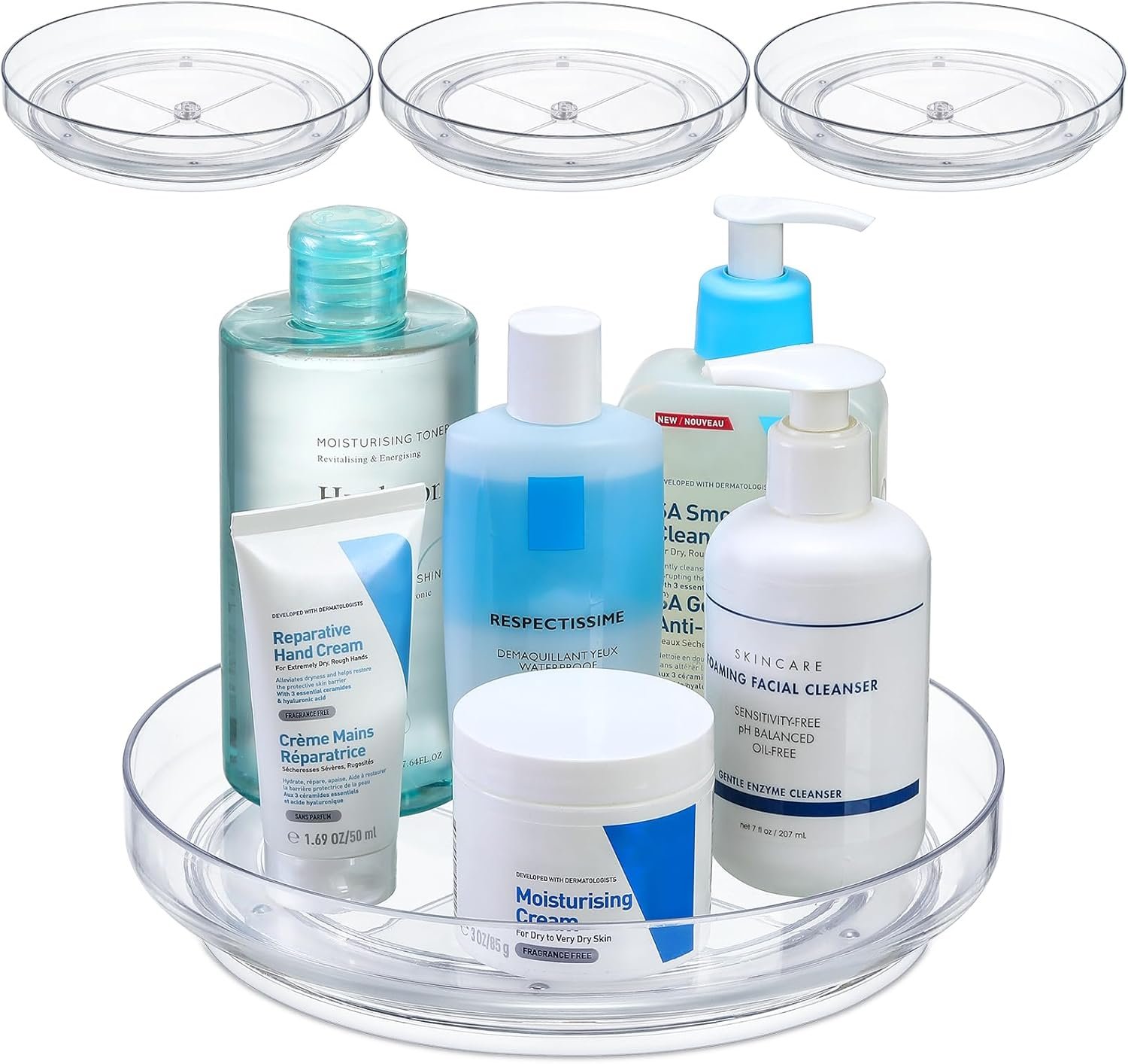 4件装9寸透明亚克力懒苏珊转盘，留学生小厨房一转搞定调料化妆品，非滑底宿舍浴室省空间旋转收纳