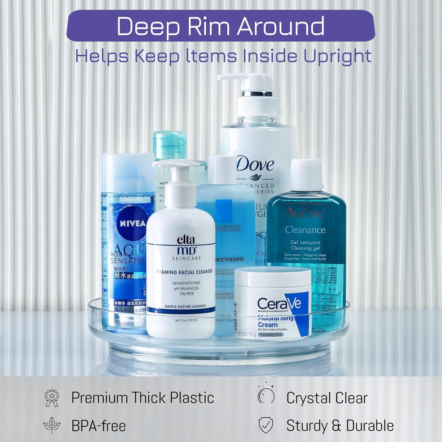 4件装9寸透明亚克力懒苏珊转盘，留学生小厨房一转搞定调料化妆品，非滑底宿舍浴室省空间旋转收纳