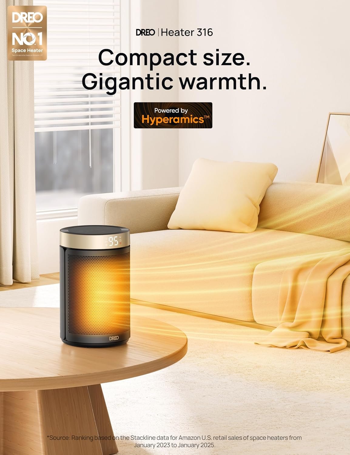 1500W PTC陶瓷快热电暖器，留学生宿舍冬夜遥控恒温守护温暖小窝