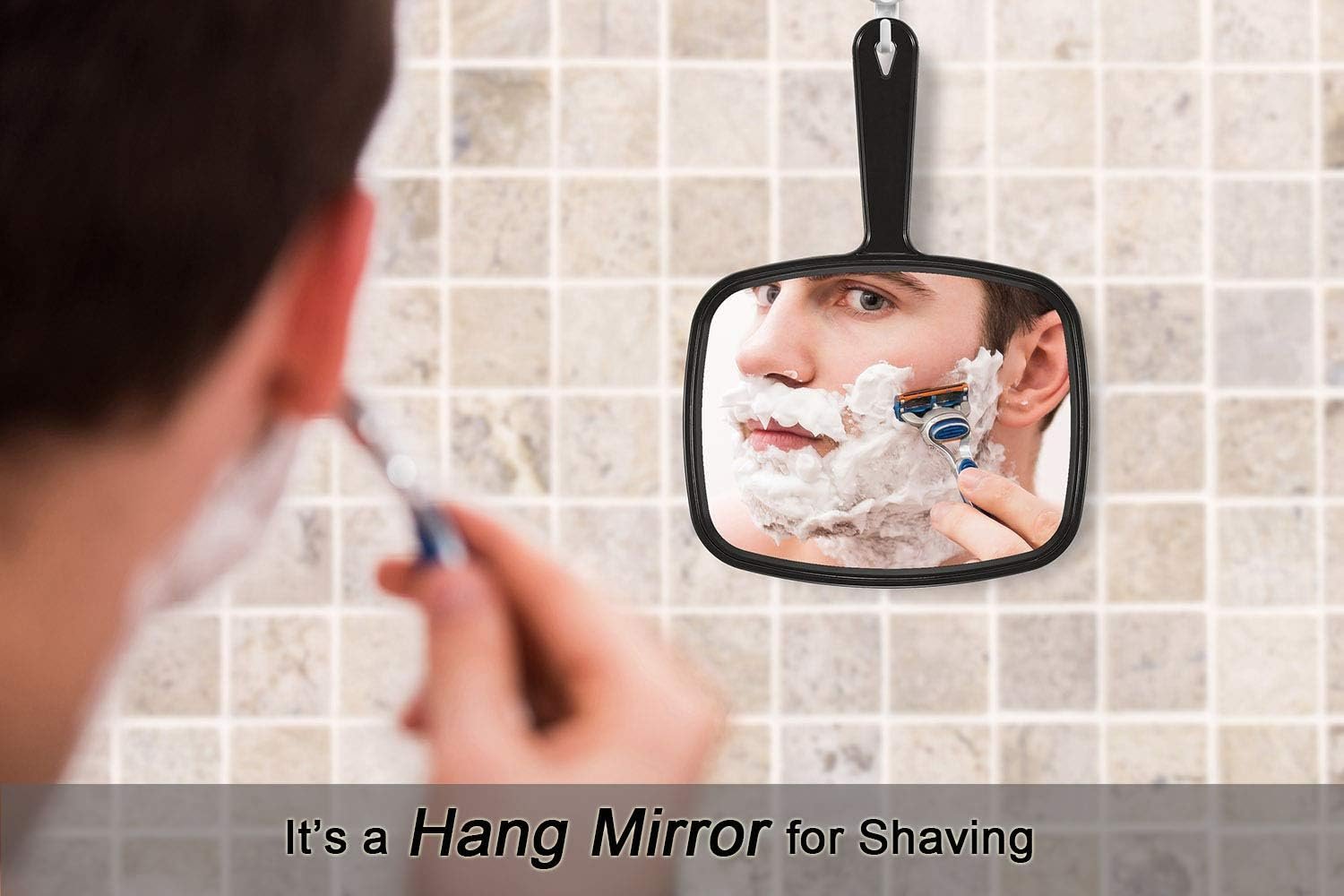 10.3x7.4英寸方形手持理发镜 留学生宿舍自剪后脑勺盲区检查神器