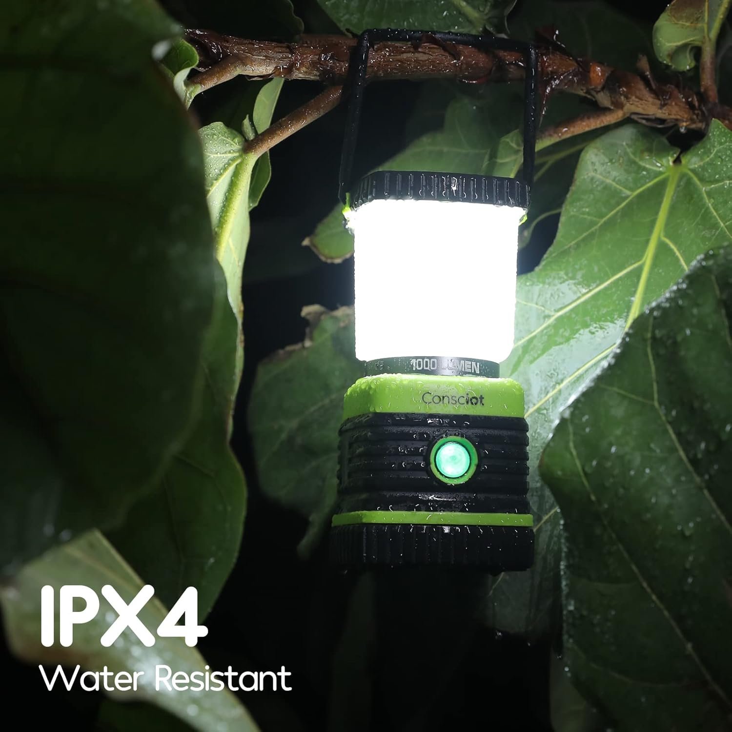 留学生宿舍停电应急电池LED营地灯 1000LM 4光模式 IPX4防水 便携帐篷手电 户外徒步浅绿2件装