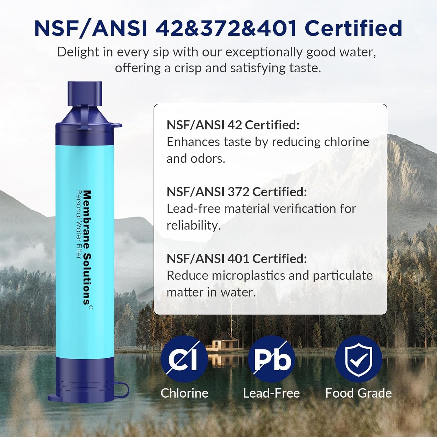 NSF/ANSI 42&372&401认证吸管水过滤器，留学生海外周末野营徒步一吸清澈溪水应急解渴