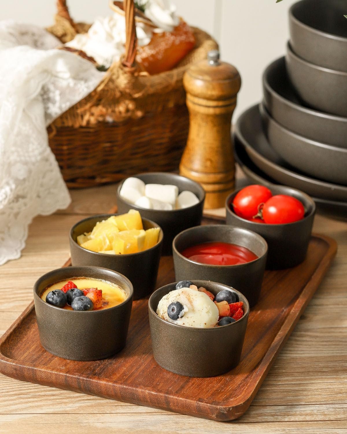 2.5盎司陶瓷小烤杯6件套 留学生宿舍烘焙布蕾苏芙蕾蛋羹 哑光黑耐高温省空间