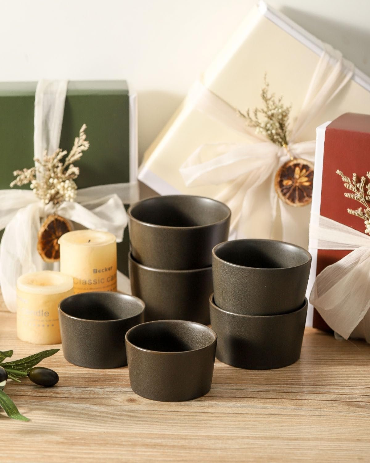 2.5盎司陶瓷小烤杯6件套 留学生宿舍烘焙布蕾苏芙蕾蛋羹 哑光黑耐高温省空间