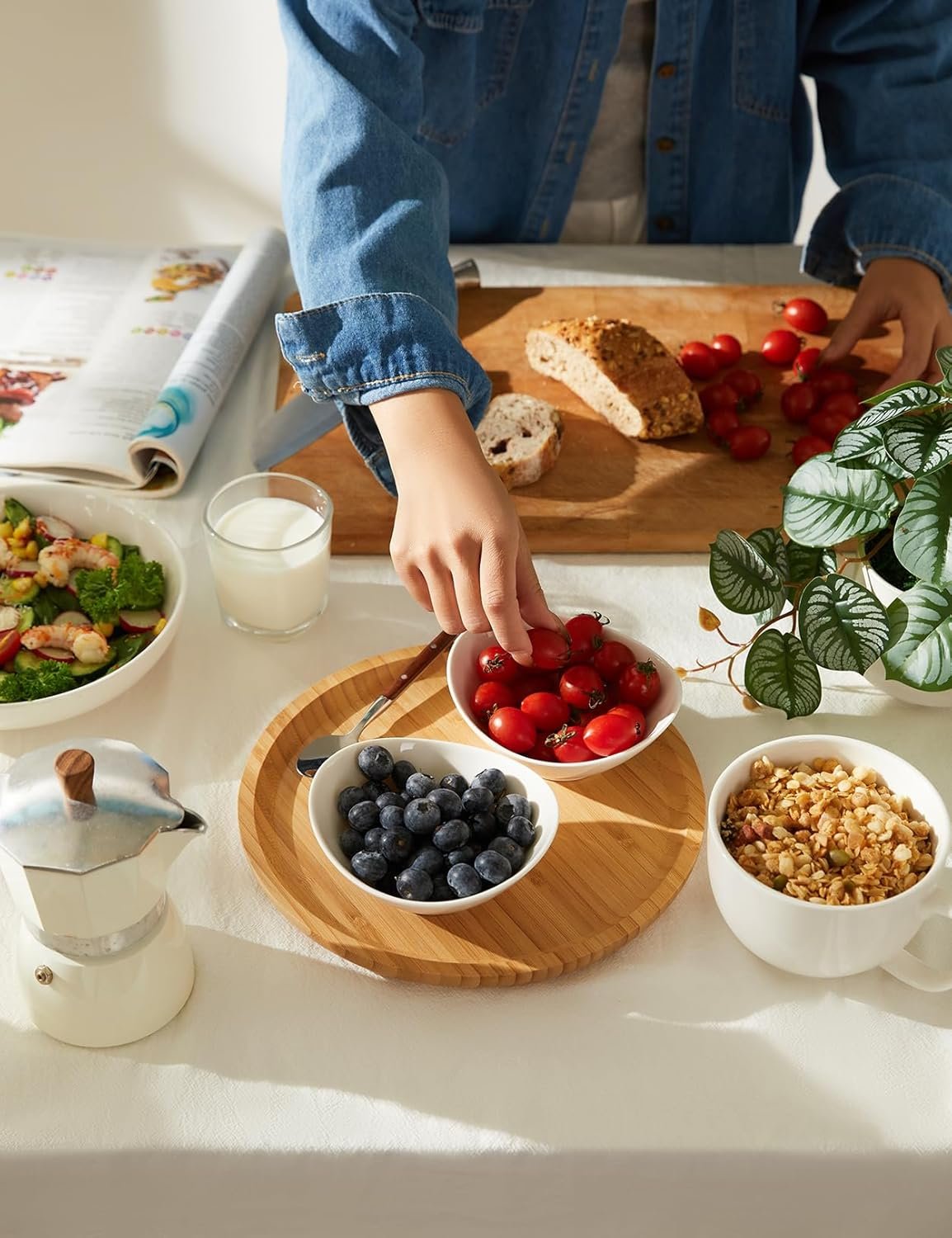 5英寸瓷质小碗套装 6盎司留学生宿舍微波速热零食甜点分装 省空间缓解思乡 白