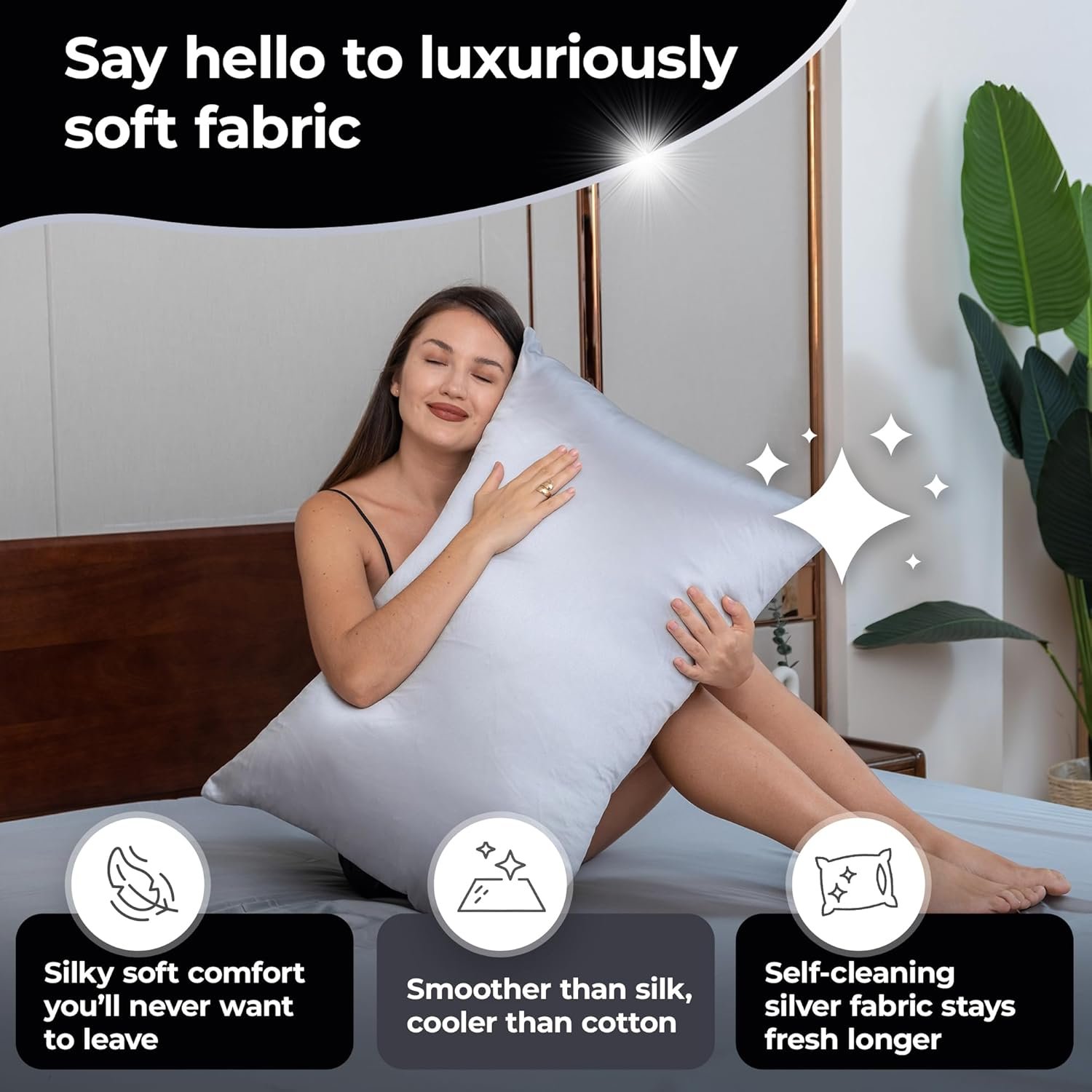 留学生宿舍凉爽卫生好眠 - 自冷却银离子自清洁枕套2件套 丝滑舒适灰色Queen尺寸