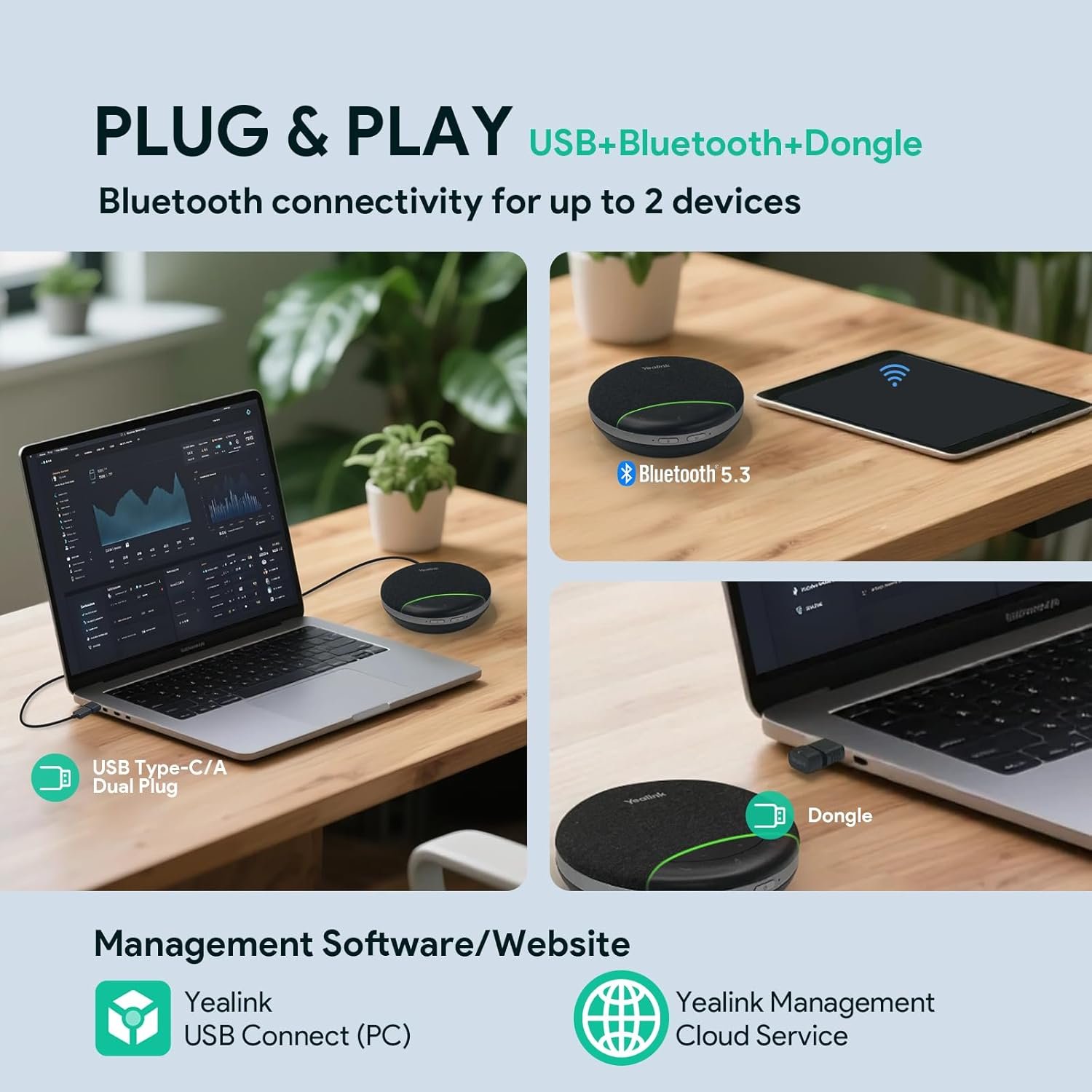 留学生宿舍4-6人视频会议USB扬声器麦克风 蓝牙适配器智能降噪20小时长续航Teams认证