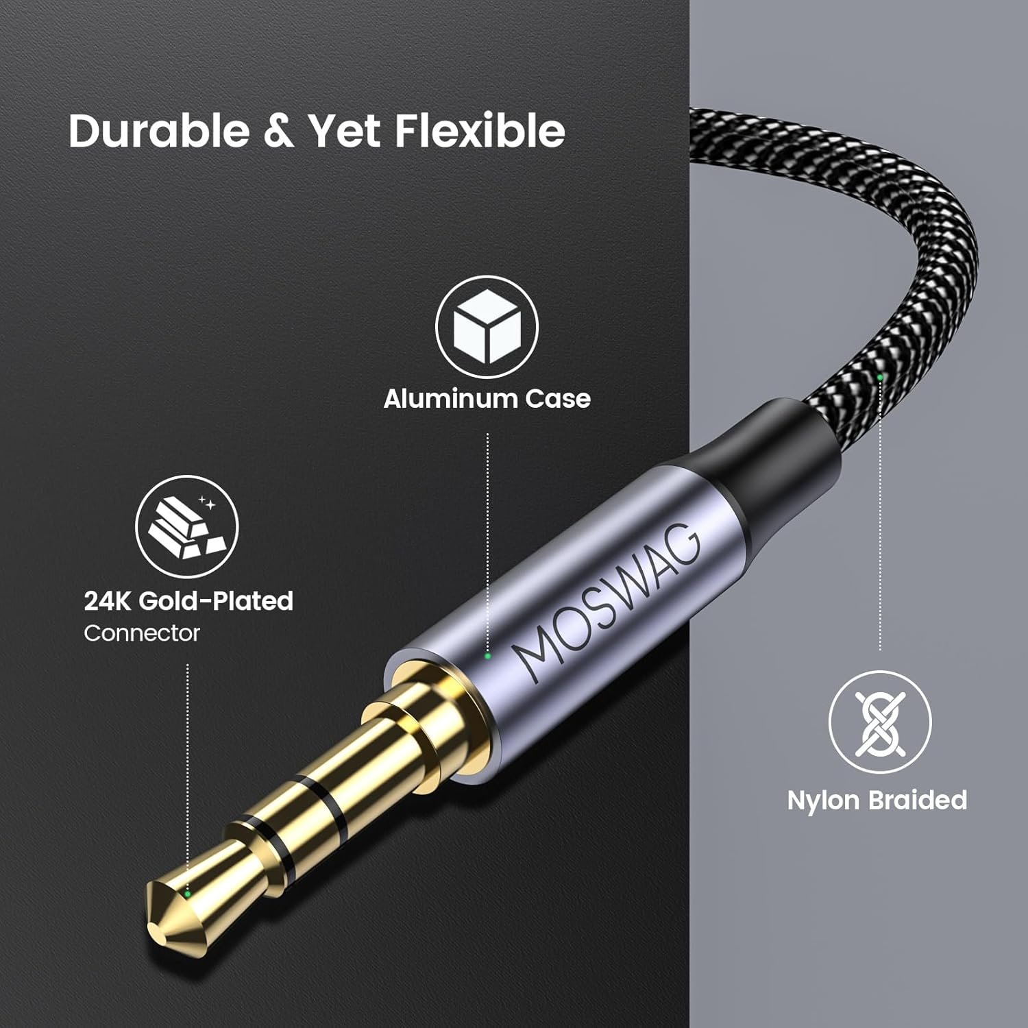 3.5mm 2米尼龙编织音频延长线 公对母立体声适配器 兼容手机耳机音响平板 - 留学生宿舍躺床听家乡歌 手机书桌充电不断线