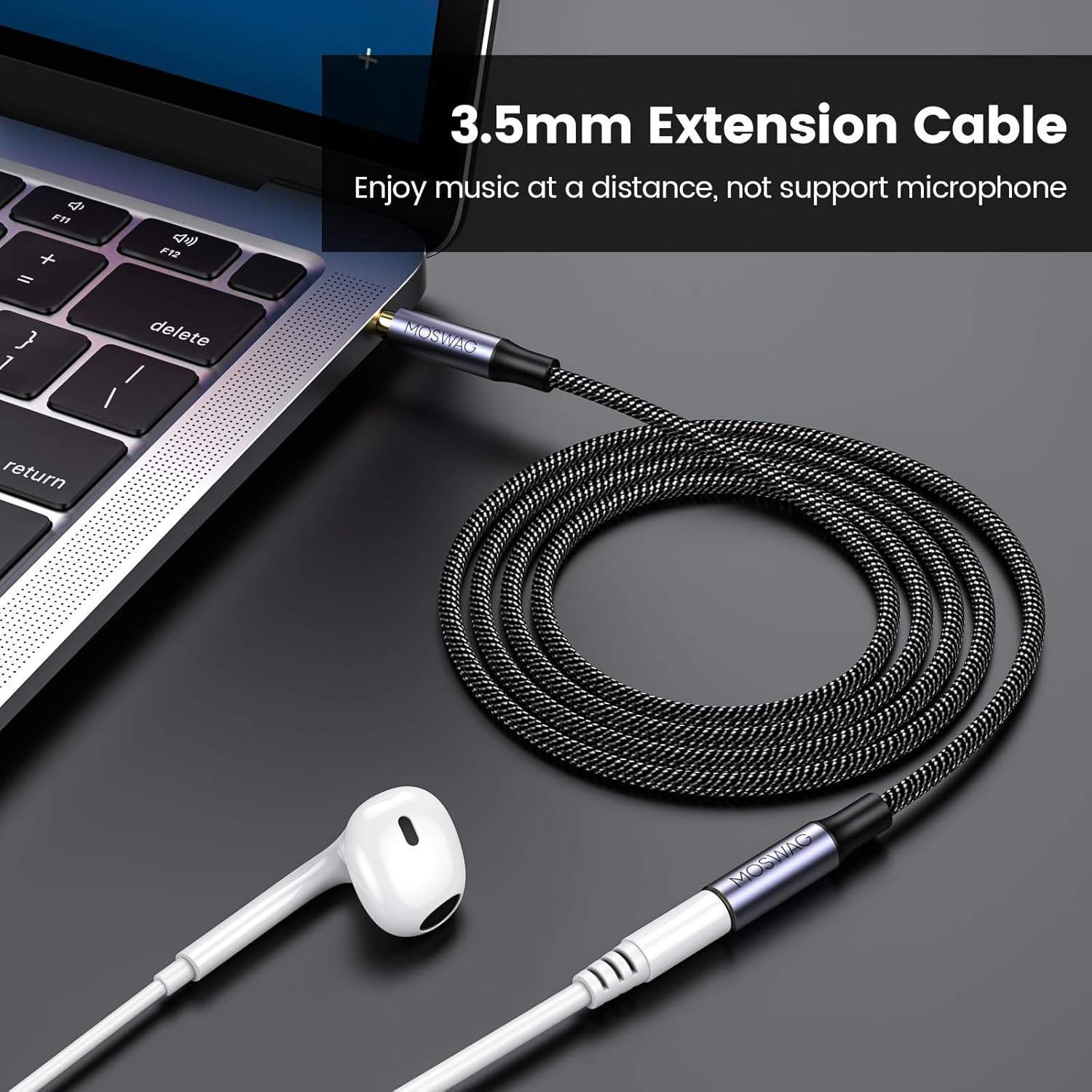 3.5mm 2米尼龙编织音频延长线 公对母立体声适配器 兼容手机耳机音响平板 - 留学生宿舍躺床听家乡歌 手机书桌充电不断线