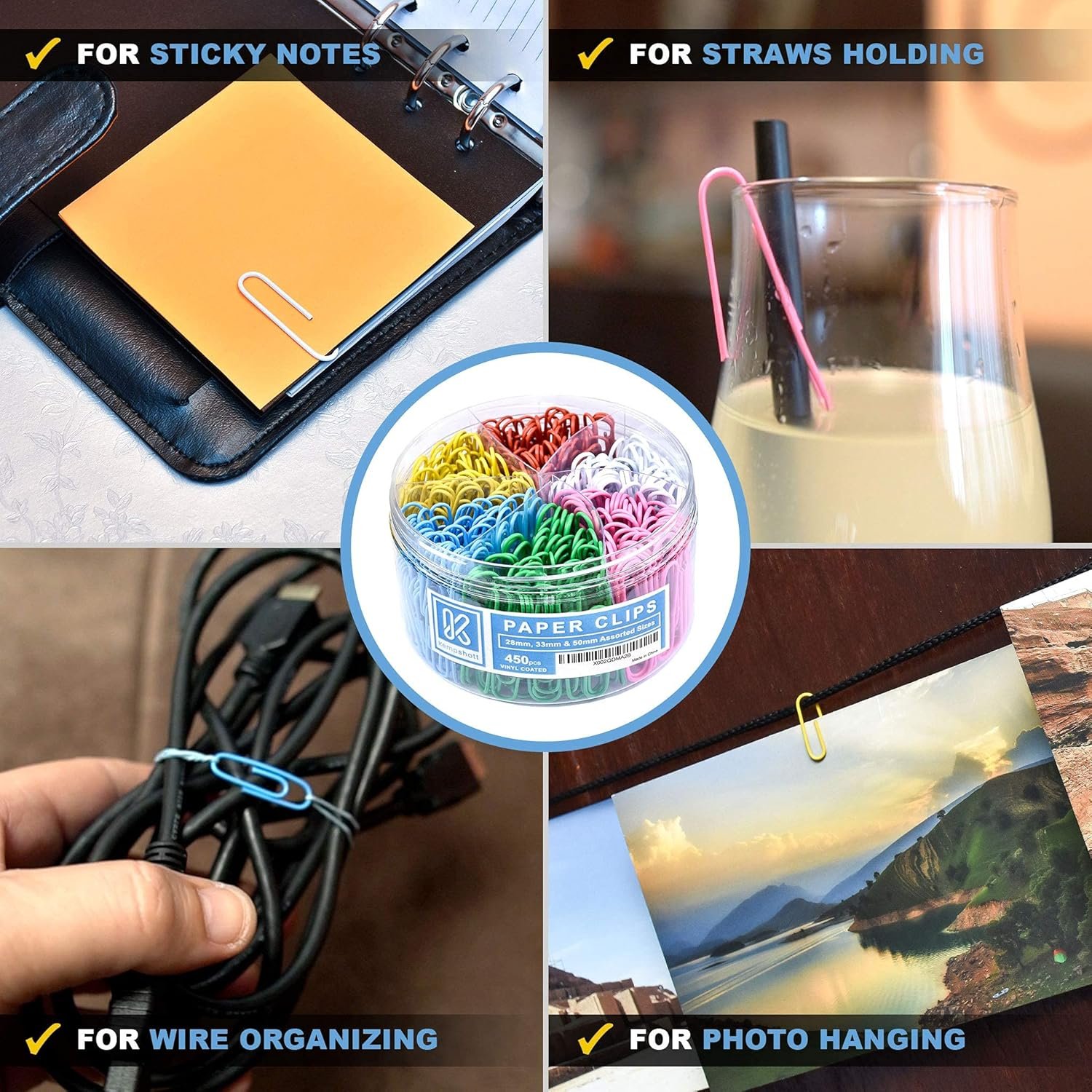 450个彩色纸夹 各种尺寸小中大 留学生宿舍书桌速整大学作业笔记课件 多色套装