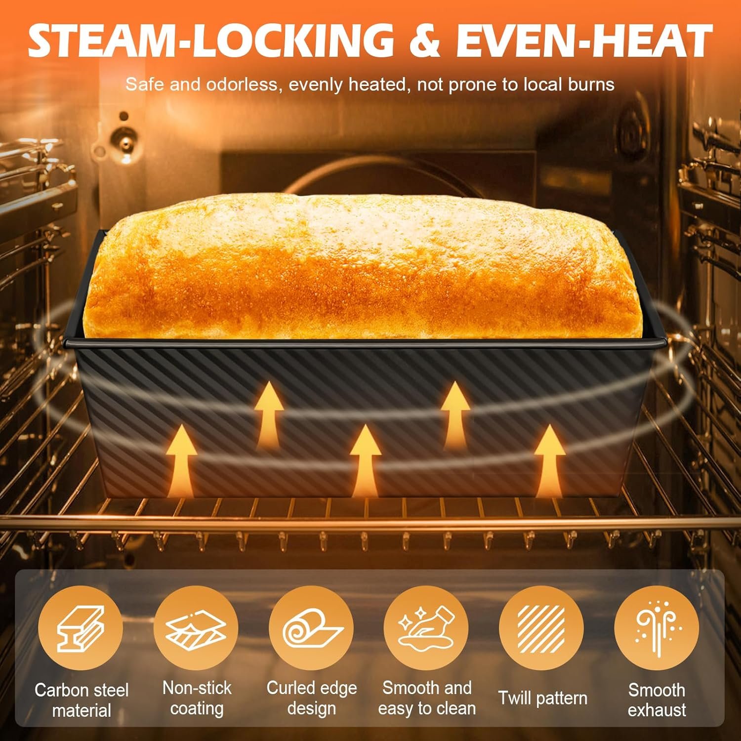 留学生公寓自制家乡三明治酸面包 2件套带盖不粘碳钢烤盘 2.2磅&1磅面团容量 波纹吐司模具黑
