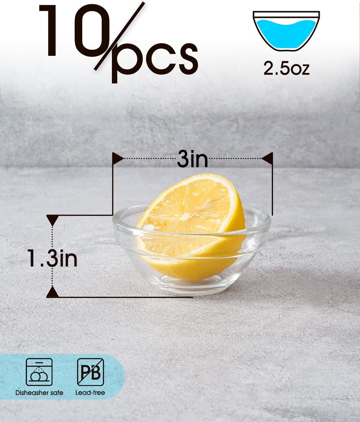 10件3英寸2.5oz迷你玻璃碗 可堆叠小准备碗 | 留学生宿舍煮火锅时分装家乡辣酱芝麻酱的省空间调味神器