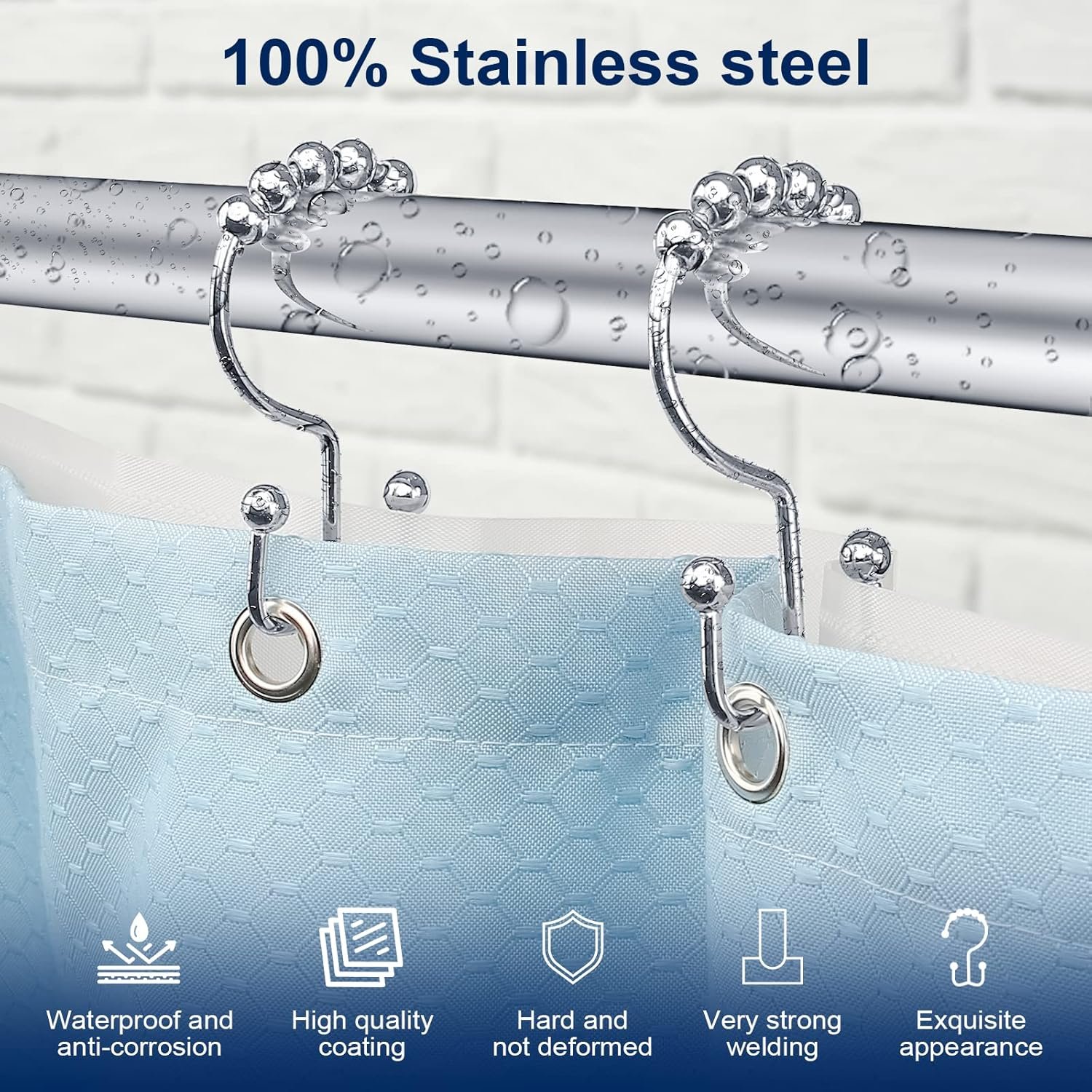留学生宿舍浴室速挂神器：不锈钢双面淋浴帘钩 12件套 铬色防滑耐锈