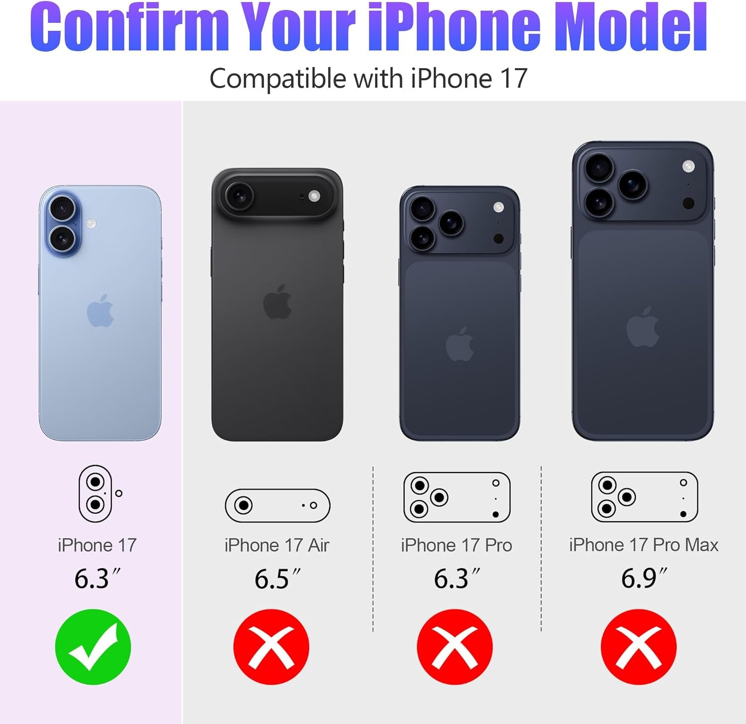 iPhone 17 6.3英寸相机镜头保护膜6件装 9H钢化高清玻璃钻石闪亮金属环紫色 留学街拍瞬间不刮花镜头时尚守护
