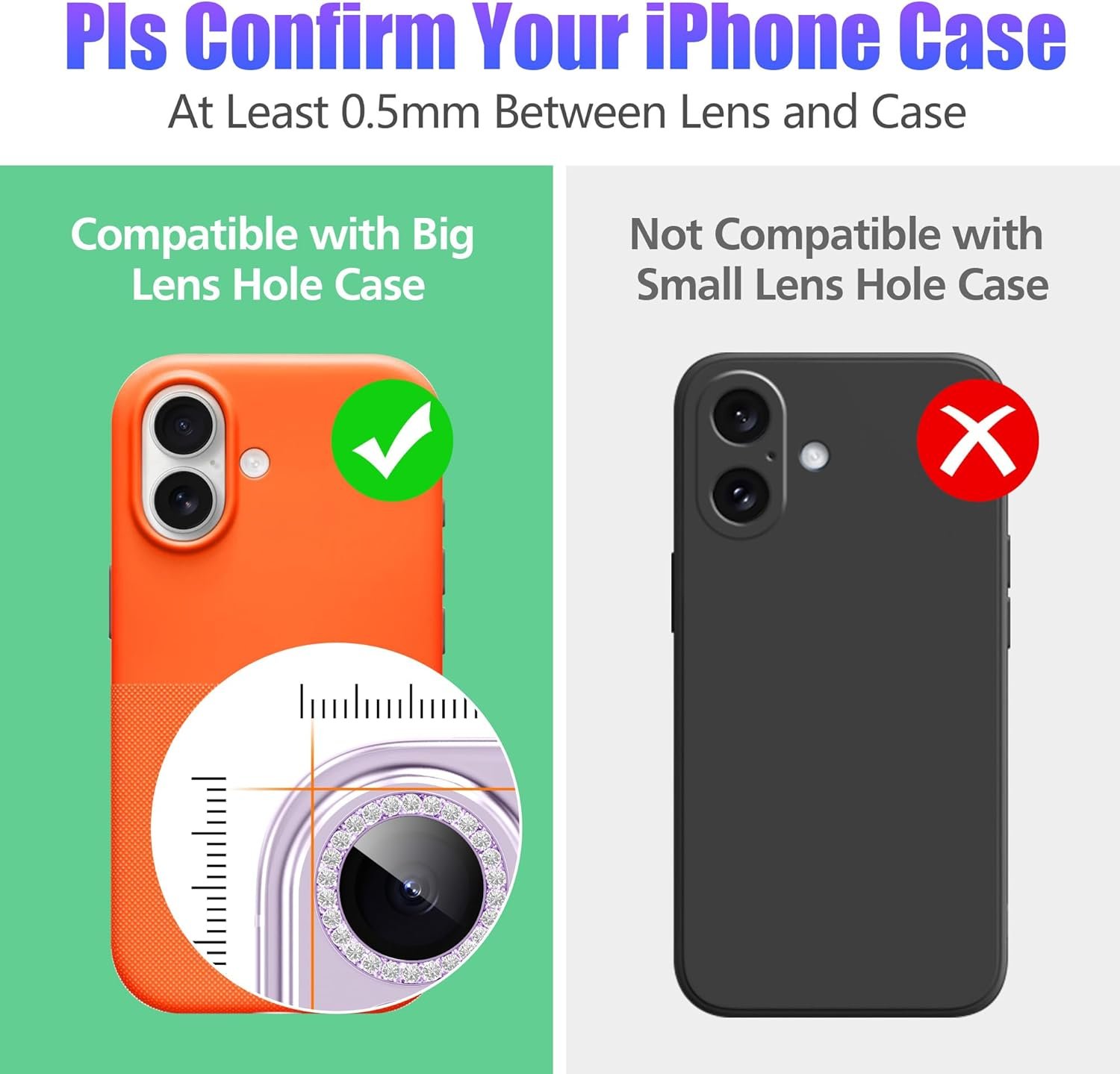 iPhone 17 6.3英寸相机镜头保护膜6件装 9H钢化高清玻璃钻石闪亮金属环紫色 留学街拍瞬间不刮花镜头时尚守护
