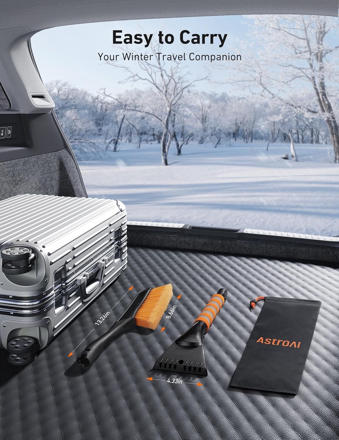 留学生海外冬晨速清车窗冰雪：27英寸可拆卸雪刷冰刮，人体工学泡沫握把，适用于汽车卡车SUV（重型ABS PVC刷橙色）