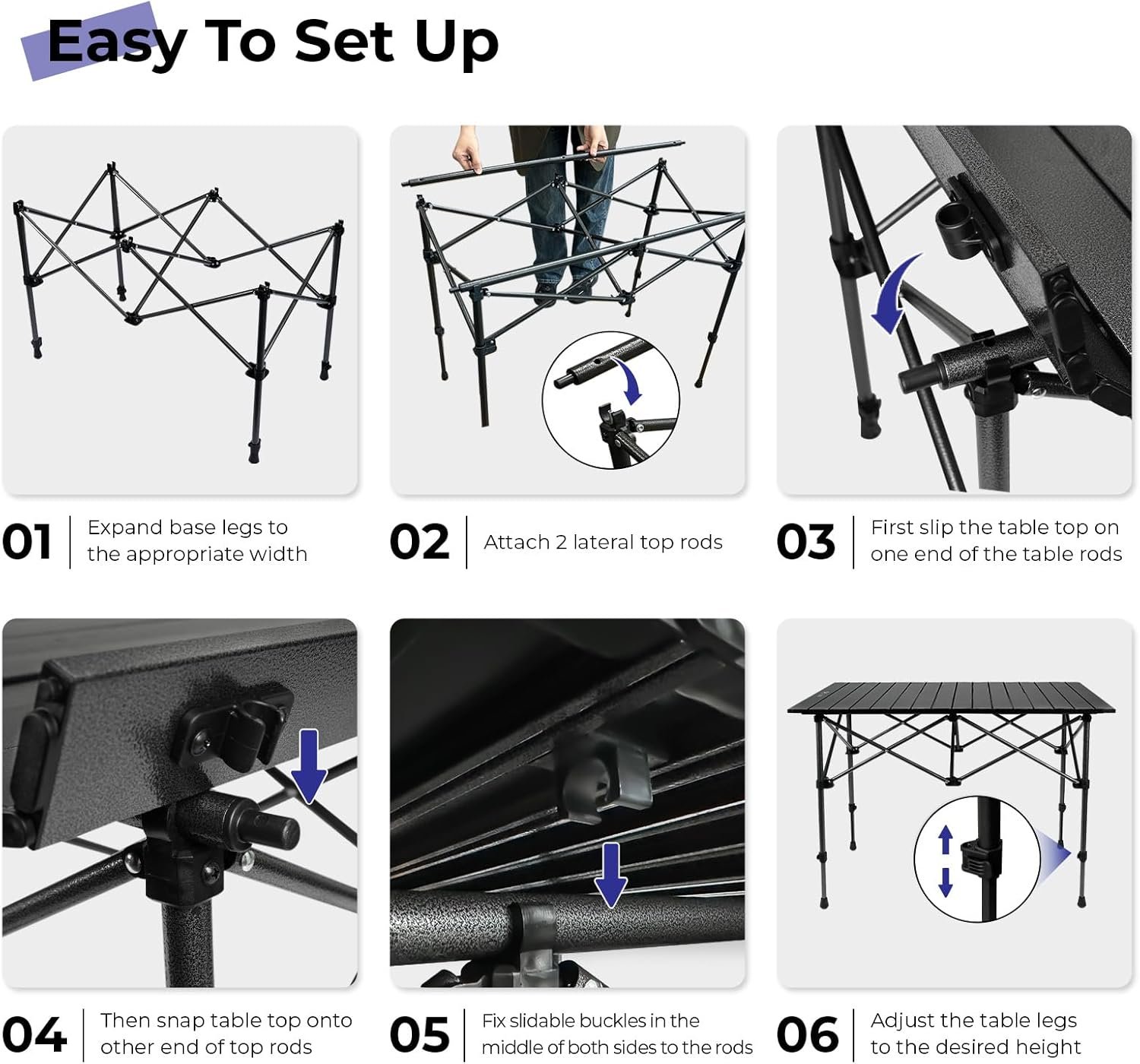 留学生宿舍野餐神器 折叠铝合金露营桌 可调高度超轻便携 带收纳袋 公寓公园BBQ聚会专用 黑色