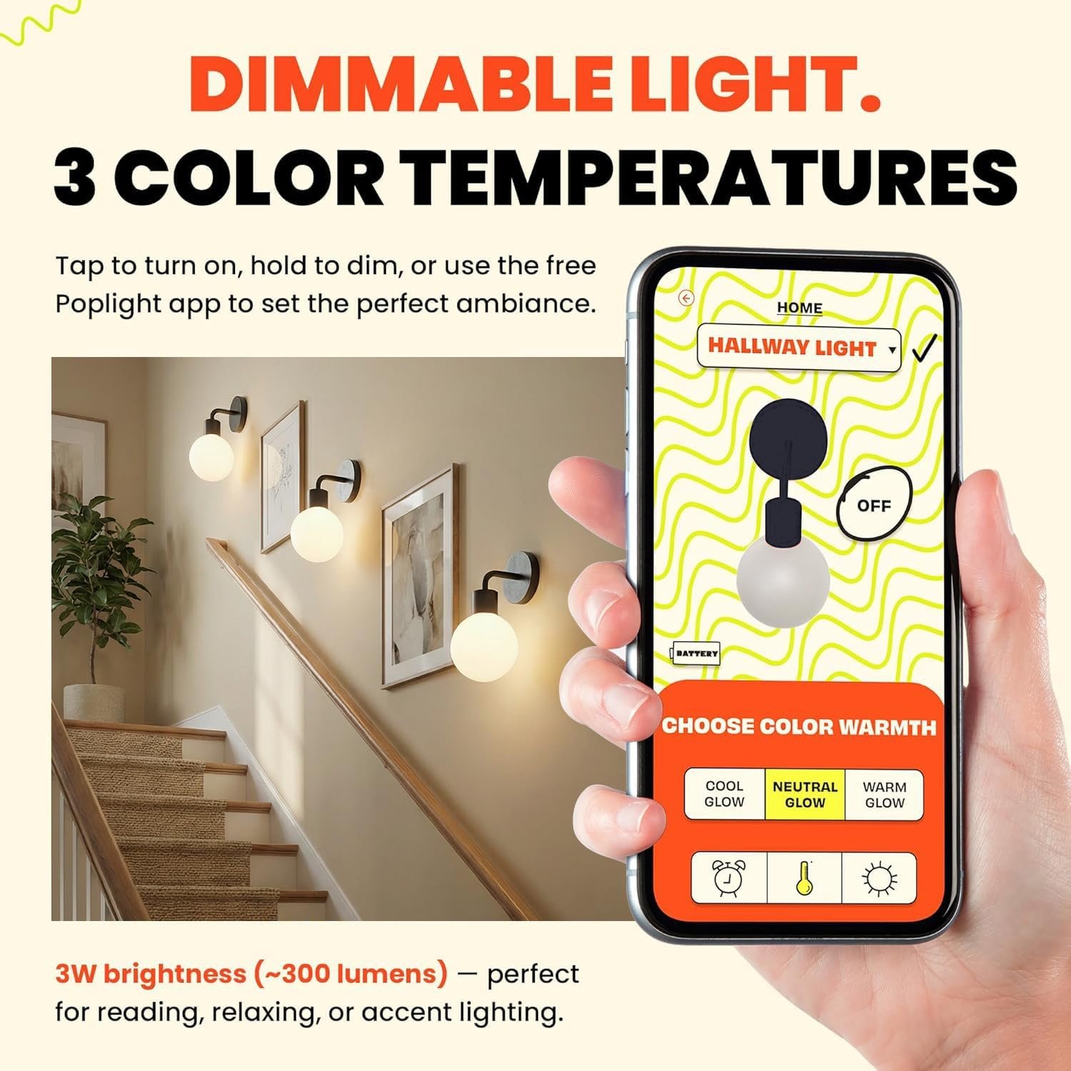 无线可充电壁灯：留学生海外小窝无损粘墙调光氛围灯，App遥控点亮孤独夜晚温馨卧室