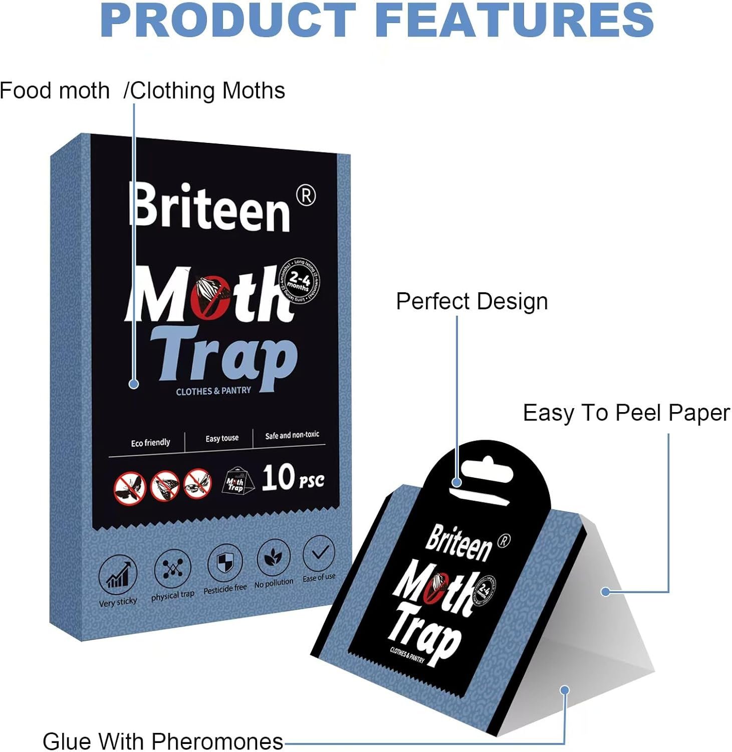10片储藏室衣物蛾陷阱 留学生小公寓厨房橱柜轻松守护米面冬衣不被蛀毁-信息素胶粘安全捕杀