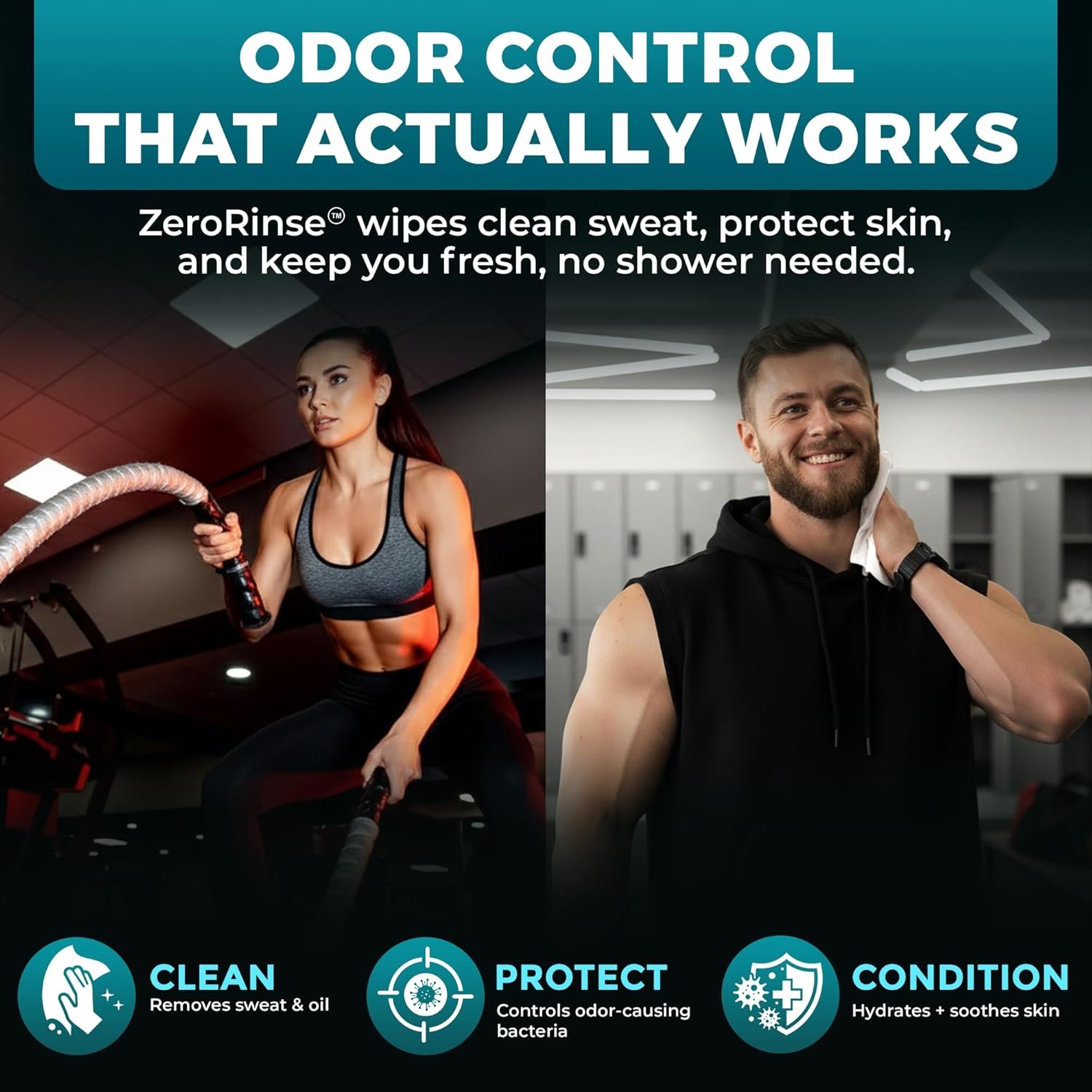 男士无冲洗身体湿巾（2包）-留学生宿舍健身后100 XL大巾+8张旅行浴巾 10x11.5英寸快速清爽洗澡巾 德臭面巾 海外小空间生存必备