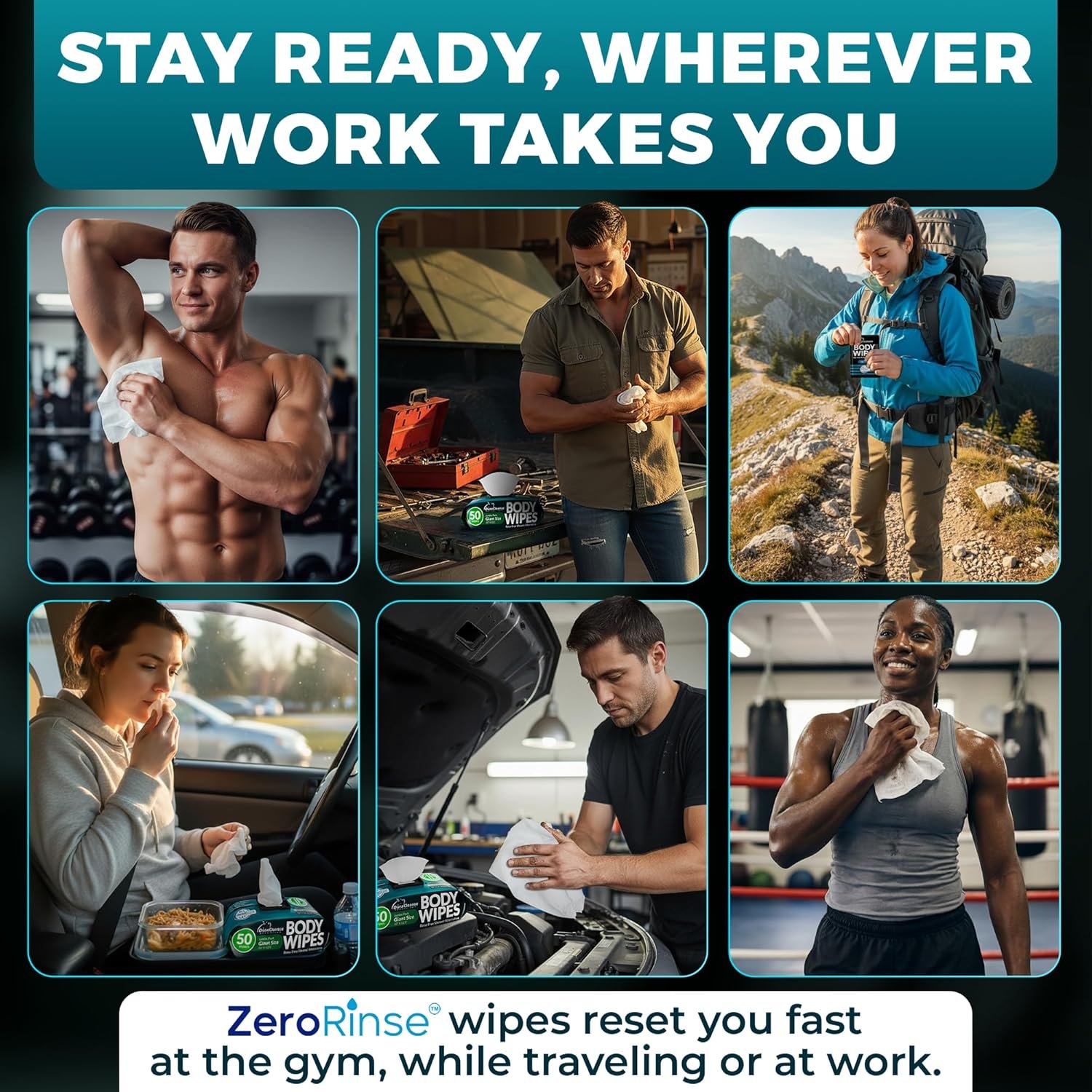 男士无冲洗身体湿巾（2包）-留学生宿舍健身后100 XL大巾+8张旅行浴巾 10x11.5英寸快速清爽洗澡巾 德臭面巾 海外小空间生存必备