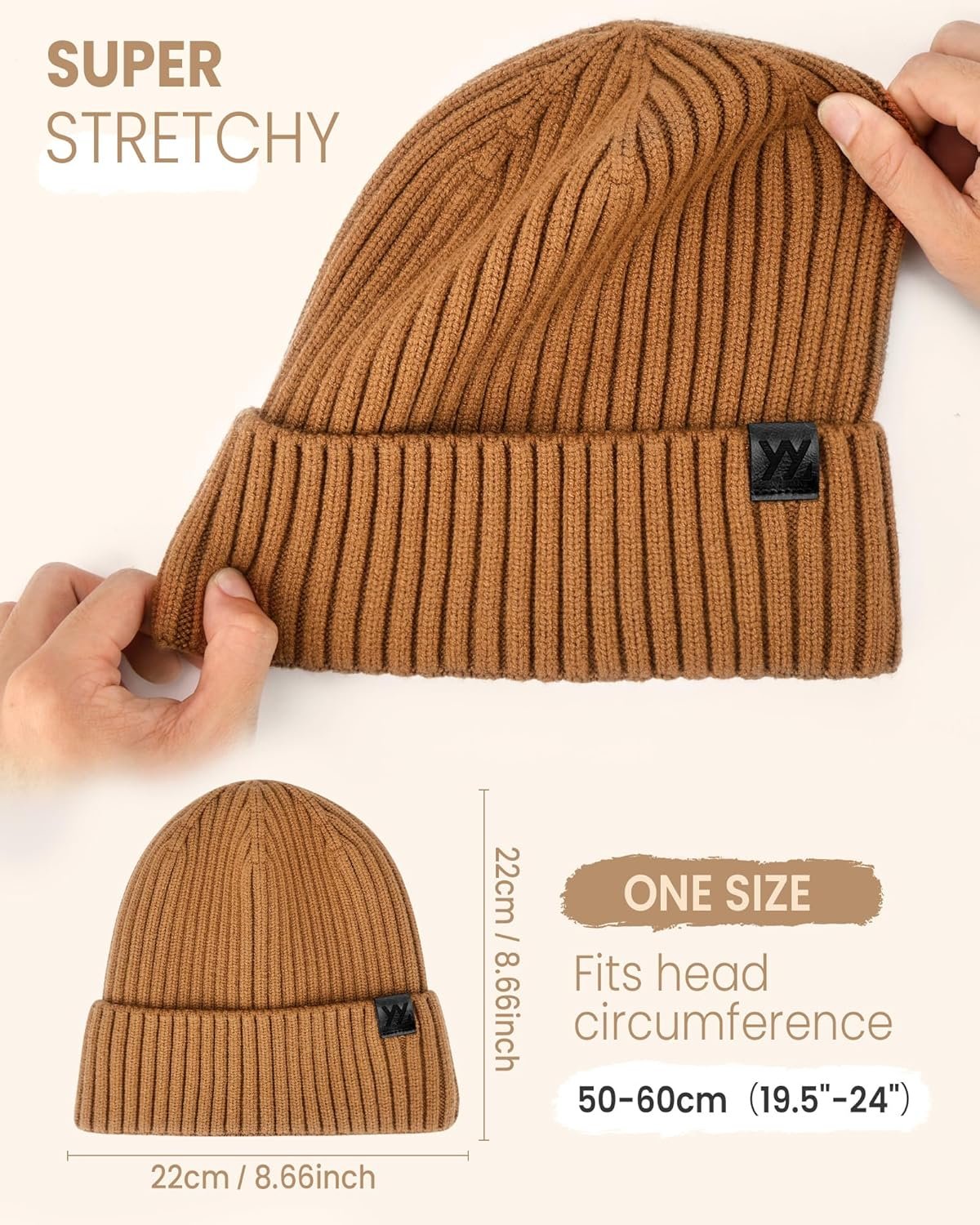 留学生海外冬日街头通勤保暖毛帽 男女Fleece内衬针织翻边滑雪帽