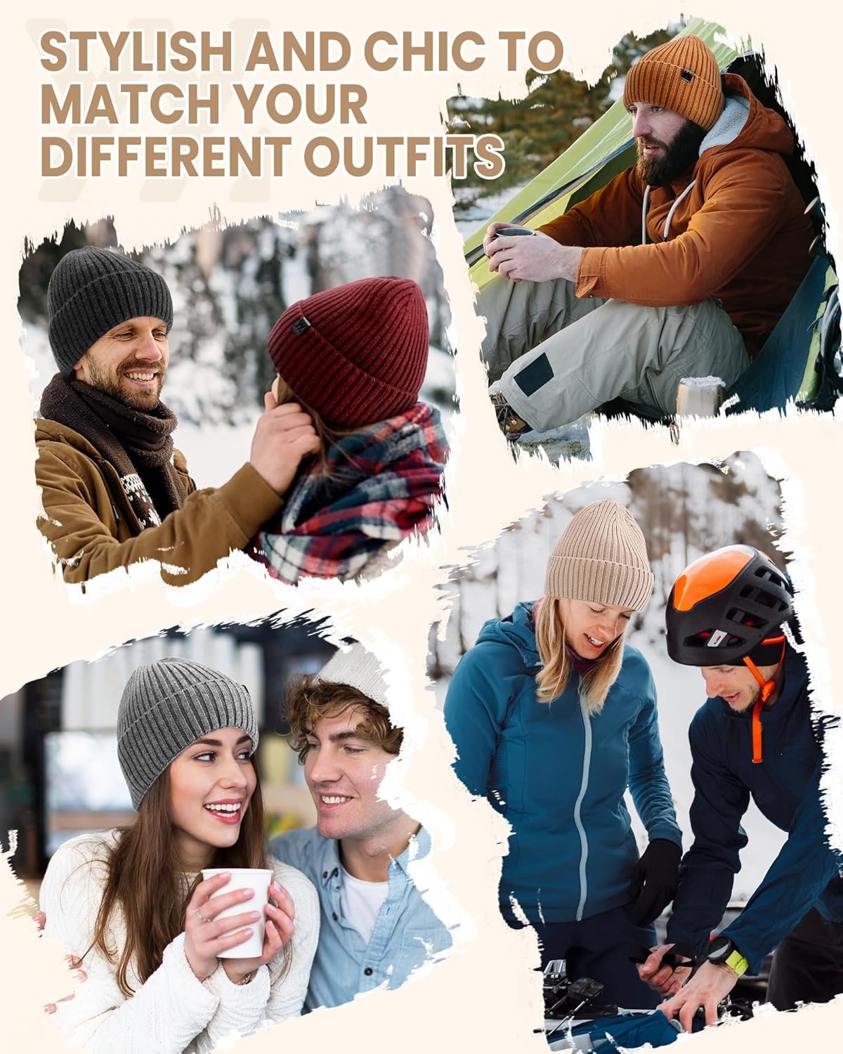 留学生海外冬日街头通勤保暖毛帽 男女Fleece内衬针织翻边滑雪帽