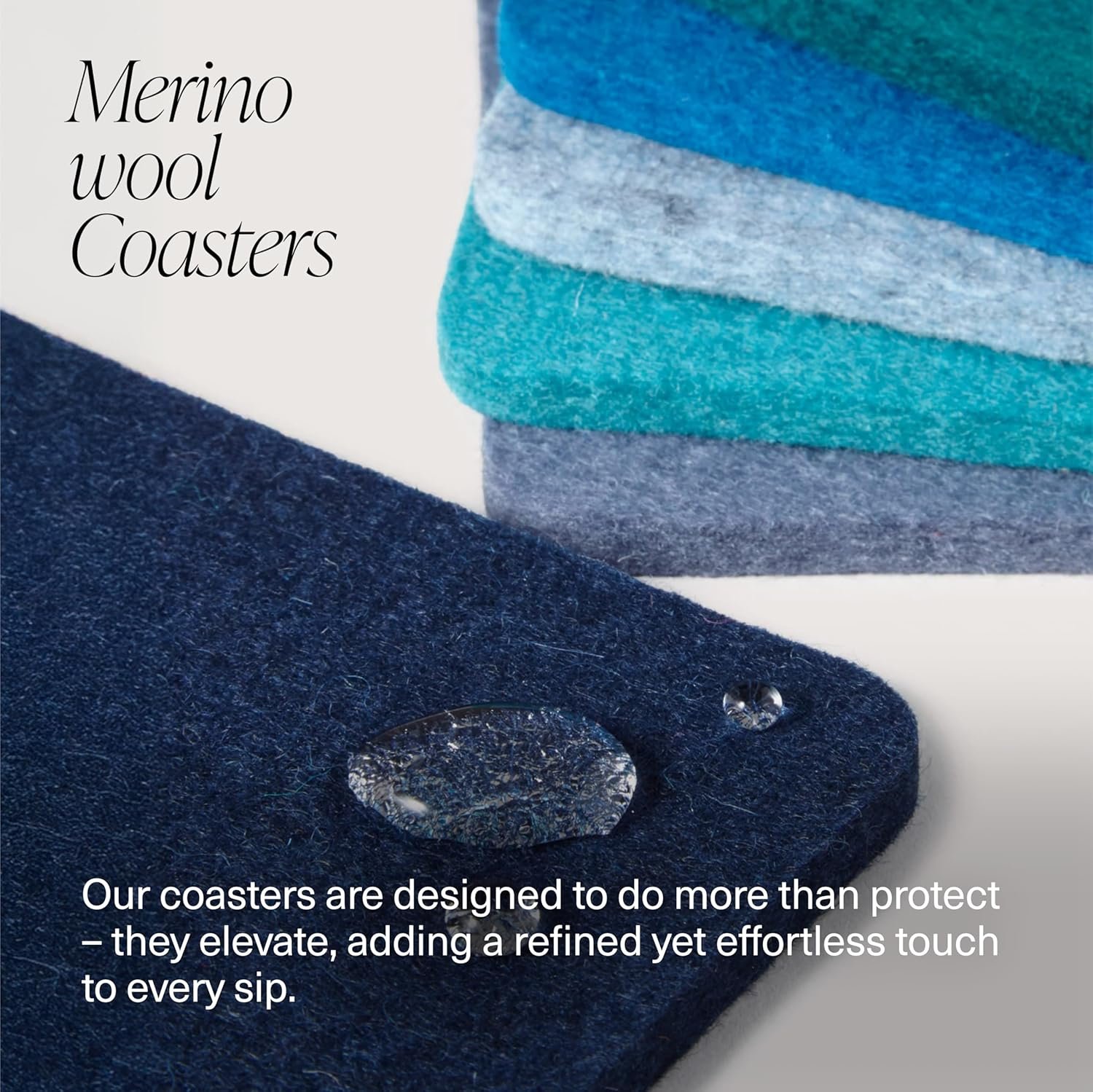 美利奴羊毛圆形杯垫4件套 海洋色4英寸 留学生公寓咖啡桌守护者 热饮防烫吸液30%重 可持续重复用 瞬间温暖小窝