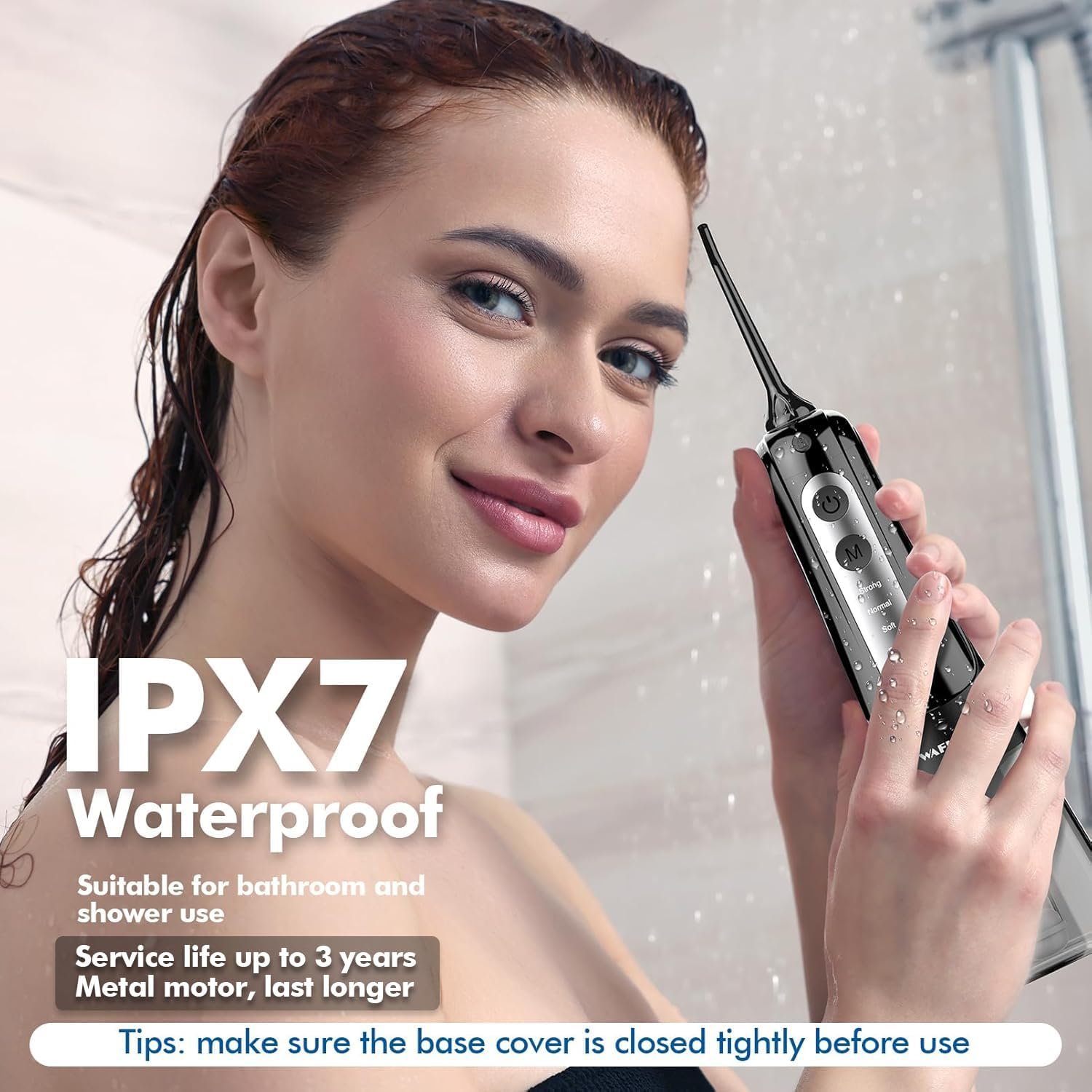 留学生宿舍小浴室深洁牙齿神器 无绳水牙线器8喷嘴300ml水箱4模式IPX7防水可充电便携家旅两用黑