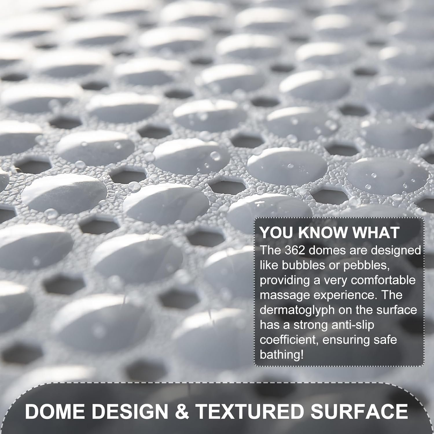 留学生公寓浴室防滑安全垫 40x16英寸超大浴缸淋浴垫 吸盘固定排水孔机洗灰色