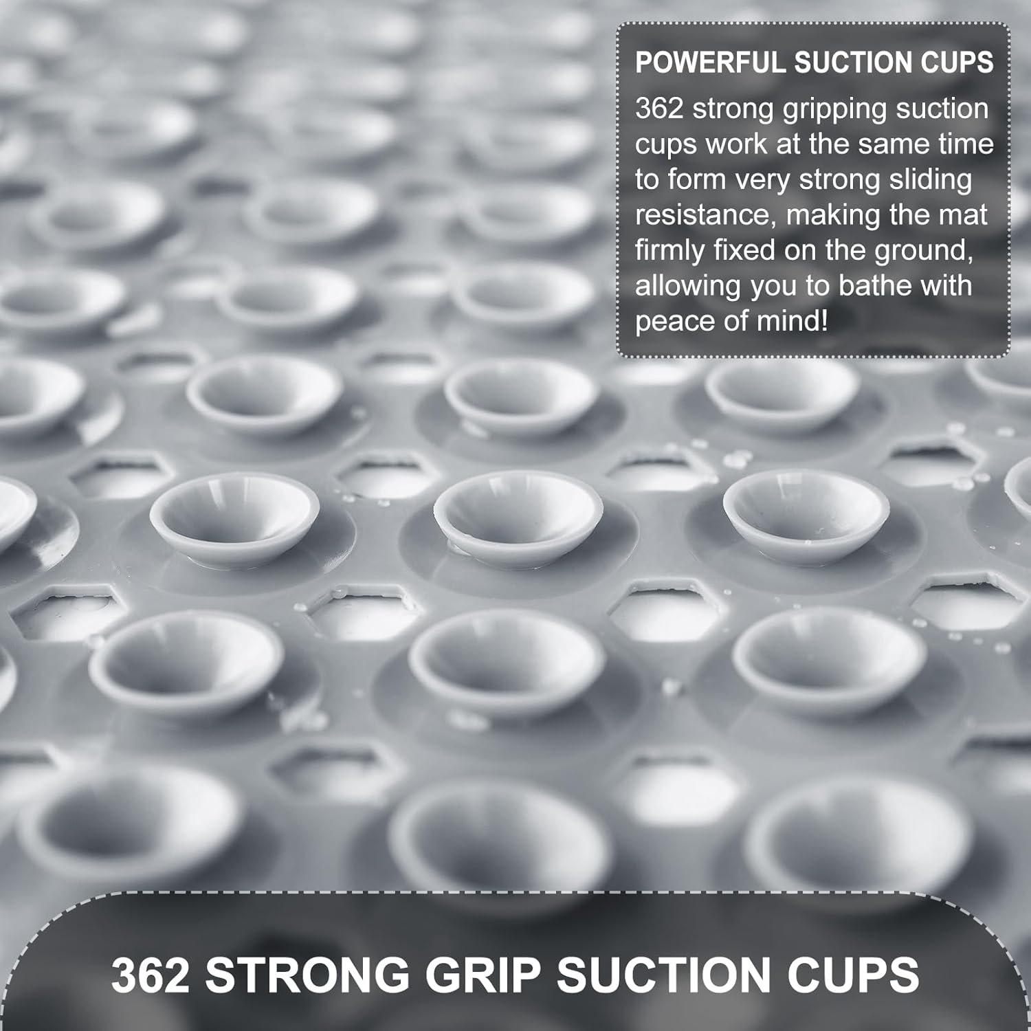 留学生公寓浴室防滑安全垫 40x16英寸超大浴缸淋浴垫 吸盘固定排水孔机洗灰色