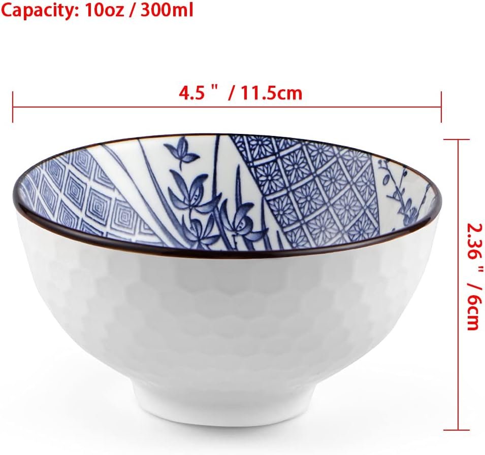陶瓷米饭碗10盎司6件套（蓝白），留学生宿舍厨房热饭解乡愁