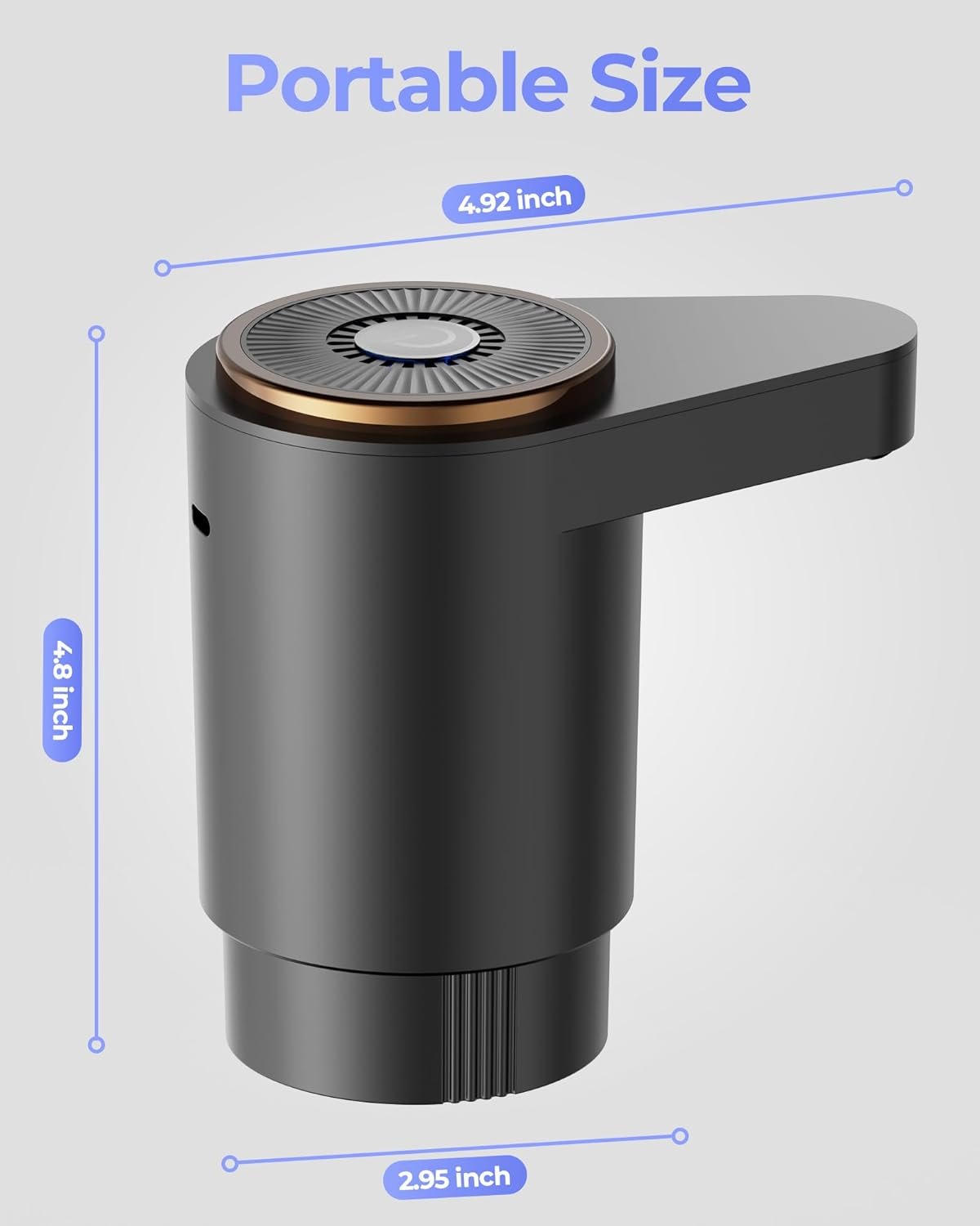 5加仑水桶电动泵 - 留学生宿舍厨房一键速取饮水 USB-C充电双强力电机快速出水 适配2-5加仑便携黑