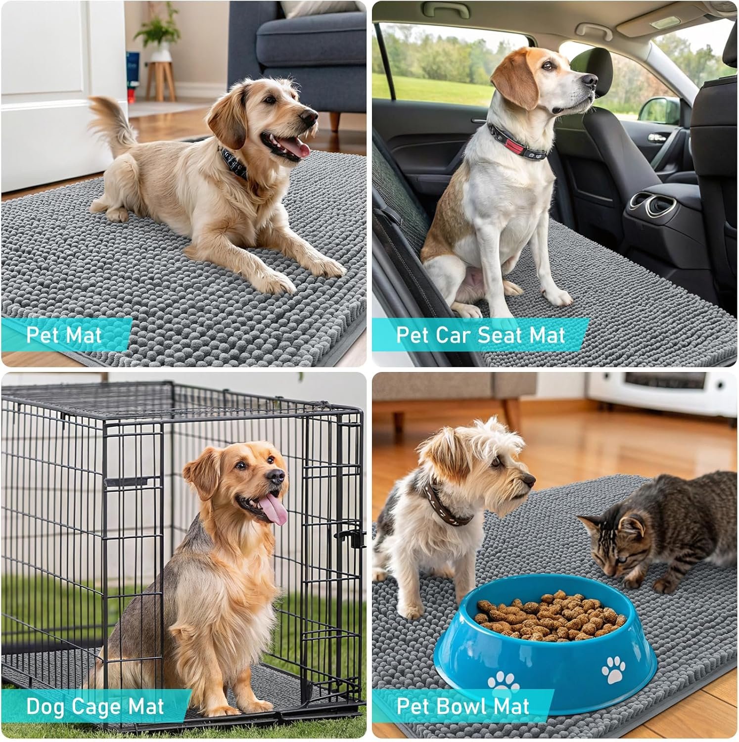 狗泥爪吸收门垫24x16，留学生公寓雨天遛狗归来一步吸干，防滑快干可洗室内入口地毯灰色