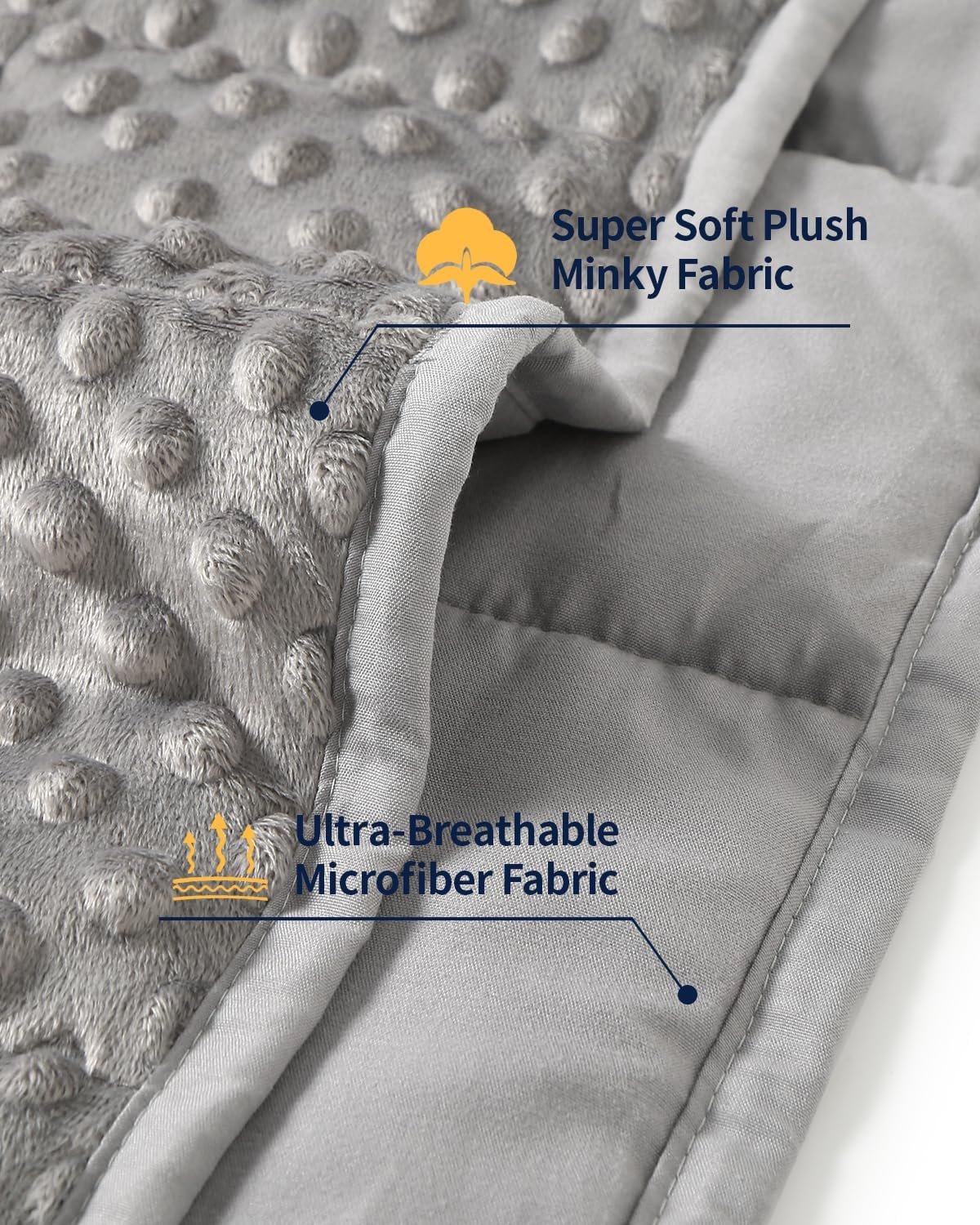 留学生异乡宿舍深眠拥抱毯 女王尺寸15磅玻璃珠加重 凉感可洗灰色60x80英寸