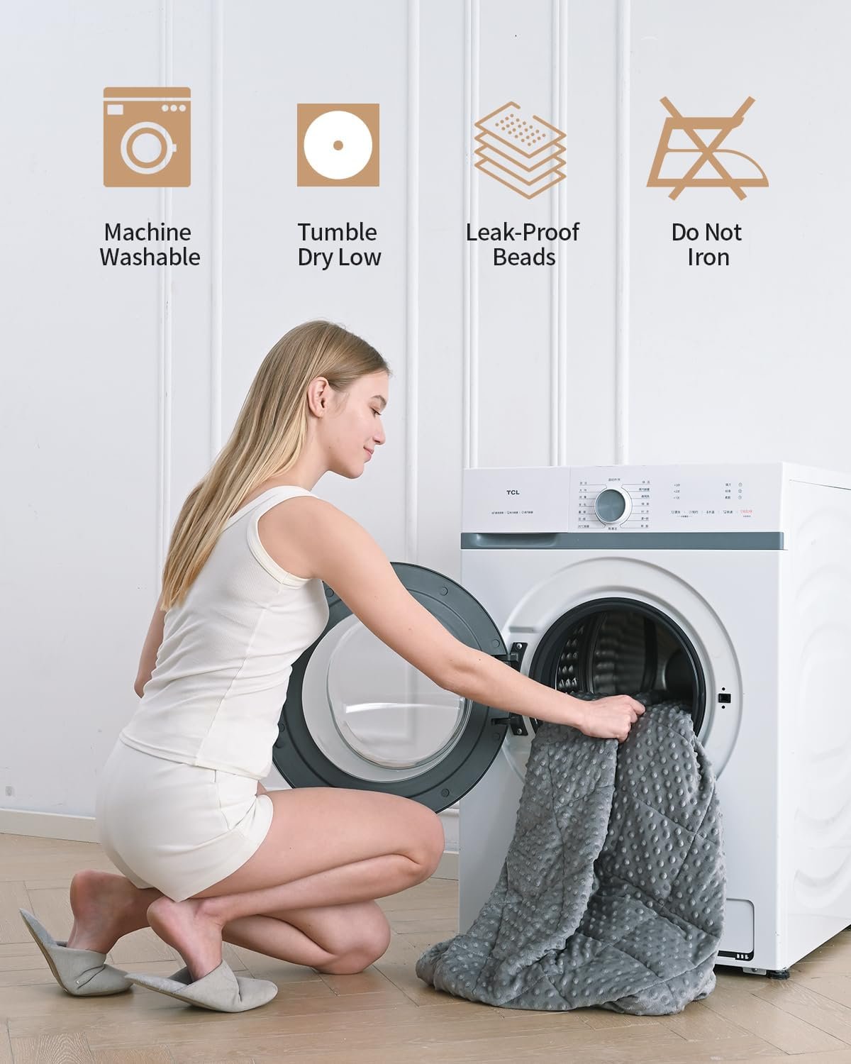 留学生异乡宿舍深眠拥抱毯 女王尺寸15磅玻璃珠加重 凉感可洗灰色60x80英寸