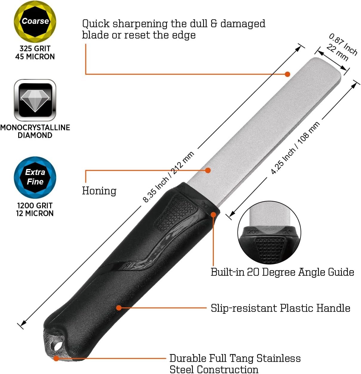 双砂轮金刚石磨刀石 带角度指南粗325超细1200砂轮 留学生租房厨房园艺工具利器 一磨恢复锋芒轻松切蔬果修枝叶