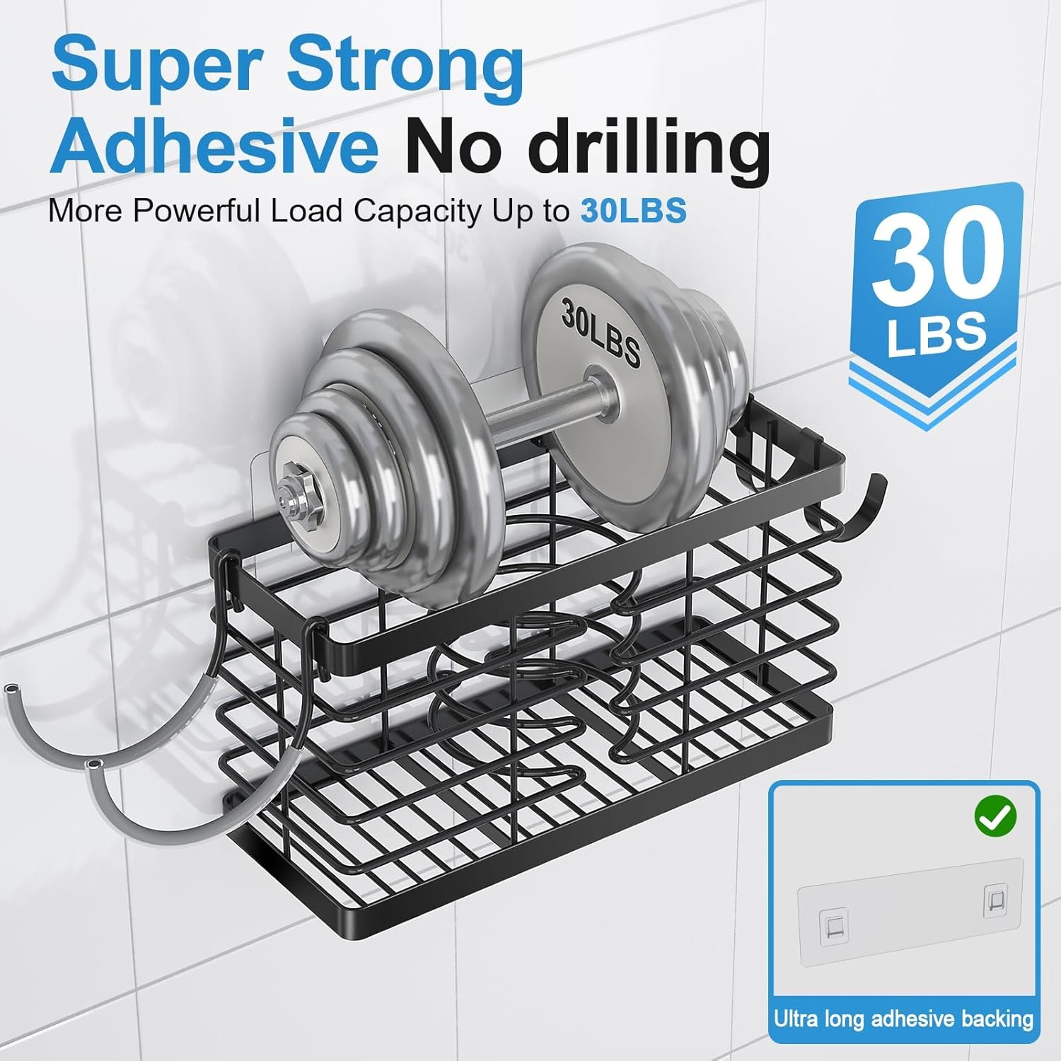 留学生宿舍浴室省空间神器：3合1吹风机收纳架 可调高度金属壁挂柜门站立多用（黑）