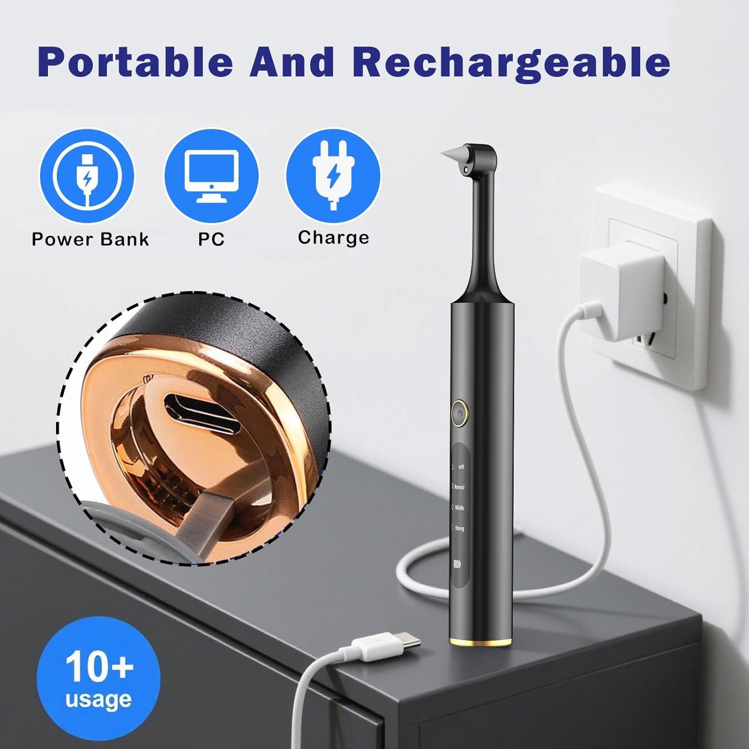 可充电牙齿抛光器 5刷头9抛光膏4速模式IPX6防水LED灯 留学生宿舍镜前速效清洁美白套装 节省牙医费自信闪耀笑容